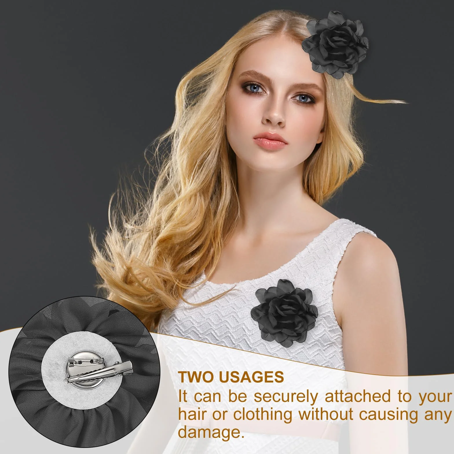 PATIKIL Flor Broche de Seda Satén Peonía Pinza de Pelo Clip Grande Solapa Accesorio para Mujer Boda Fiesta