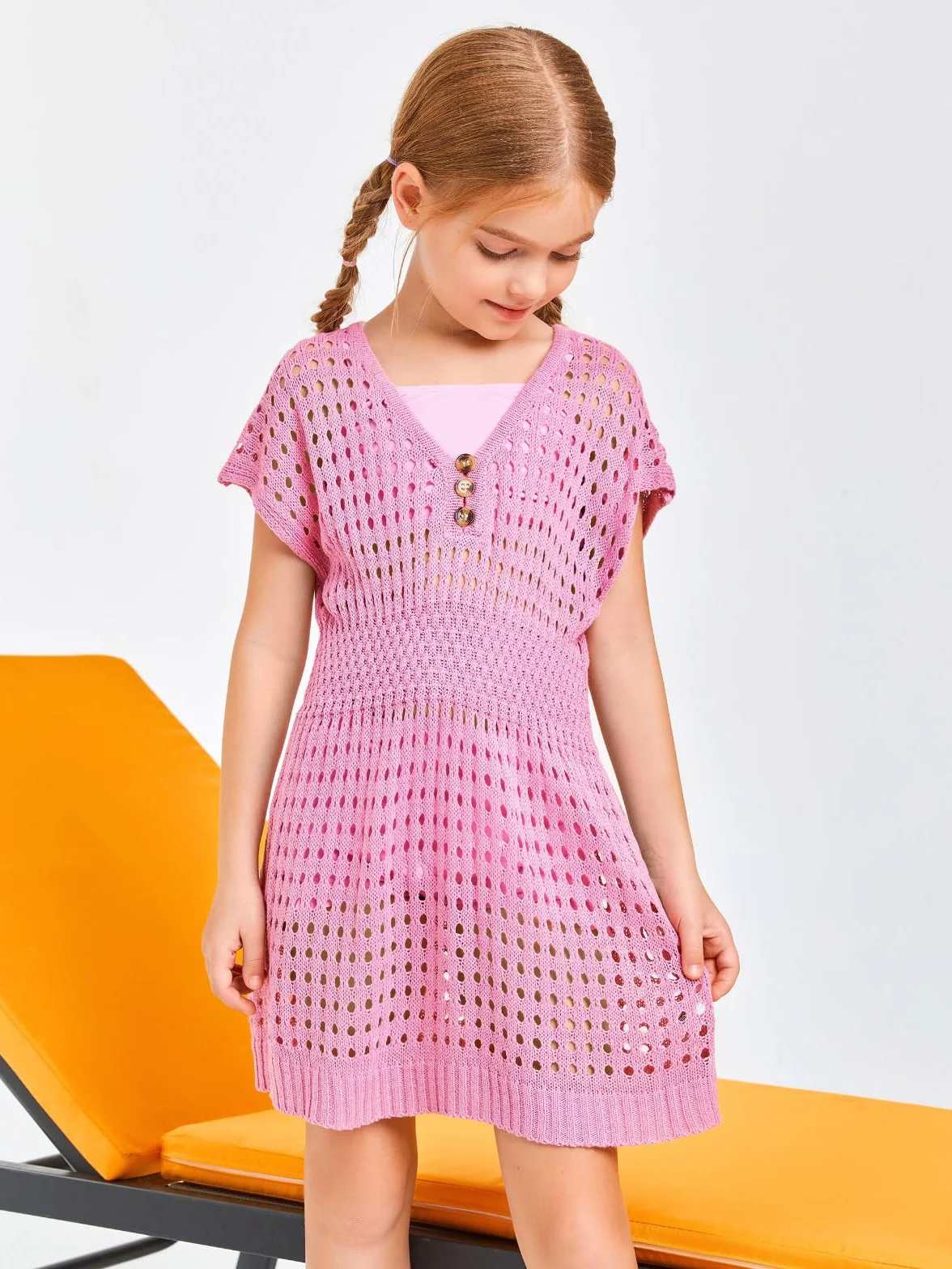 Haloumoning Vestido de playa para niña de verano, poncho de manga corta, de punto, trajes de baño de moda para niños