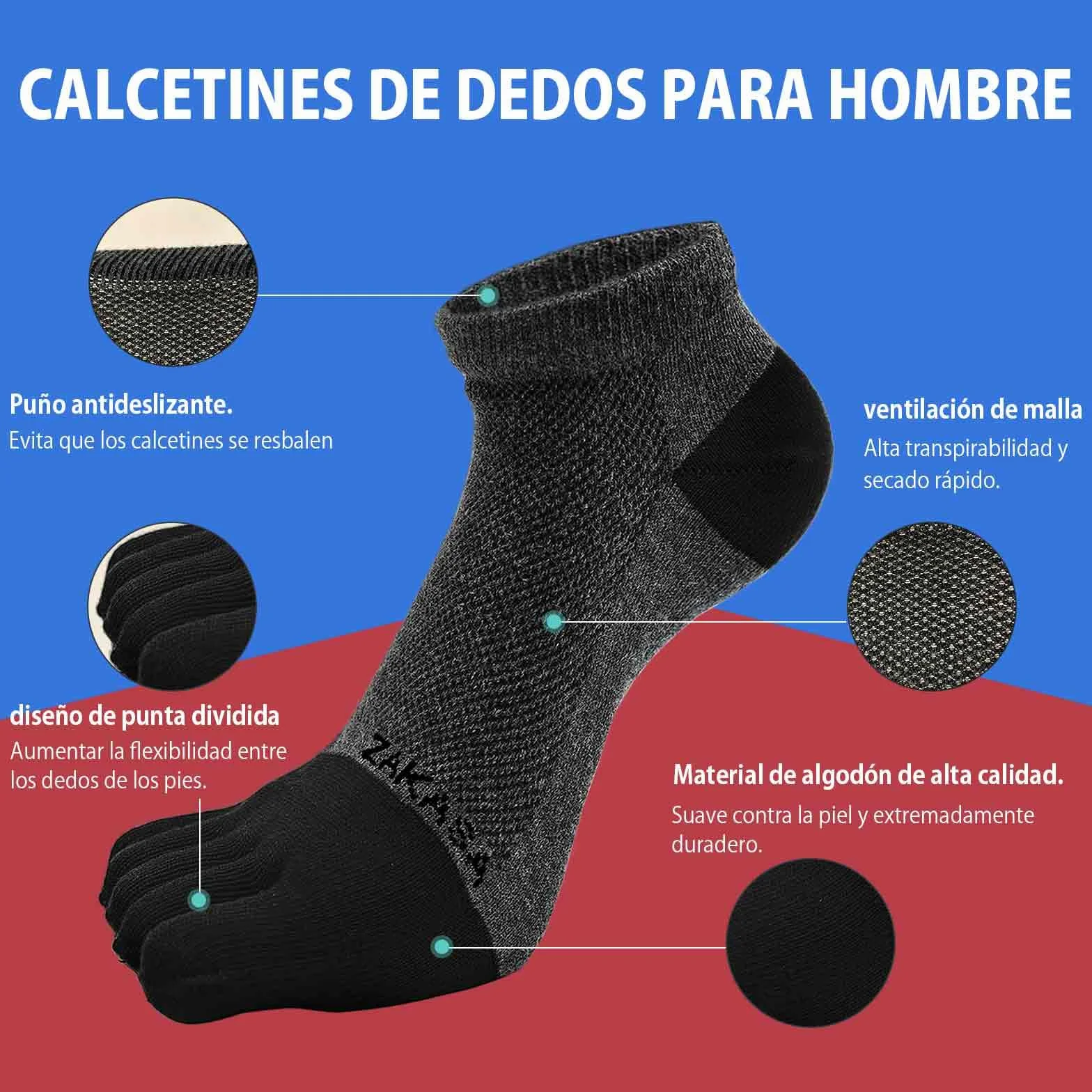 PUTUO Calcetines con Dedos de Deporte para Hombre: Calcetines Dedos Separados Tobilleros de Running Algodón Transpirables 5 Pares