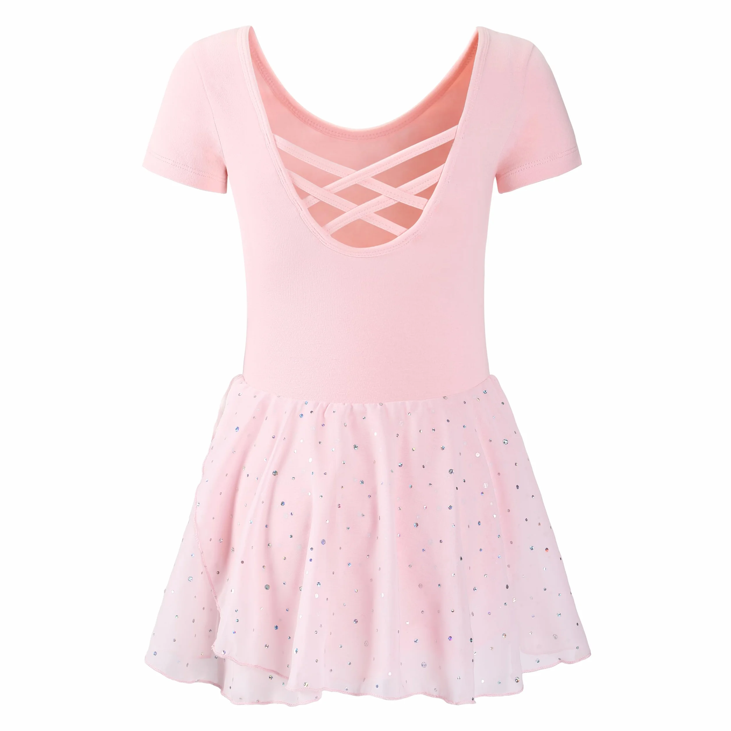 Vestido Maillot de Danza Ballet para Niña Manga Corta Leotardo Tutú