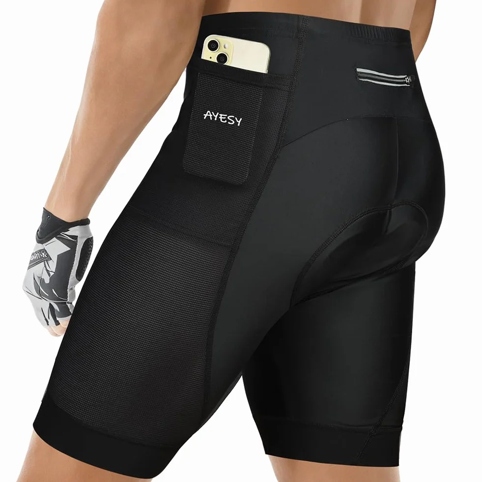 Culotte Ciclismo Hombre Pantalones Cortos Compresión 3D Acolchados 3 Bolsillos Transpirable Secado Rápido MTB Bicicleta