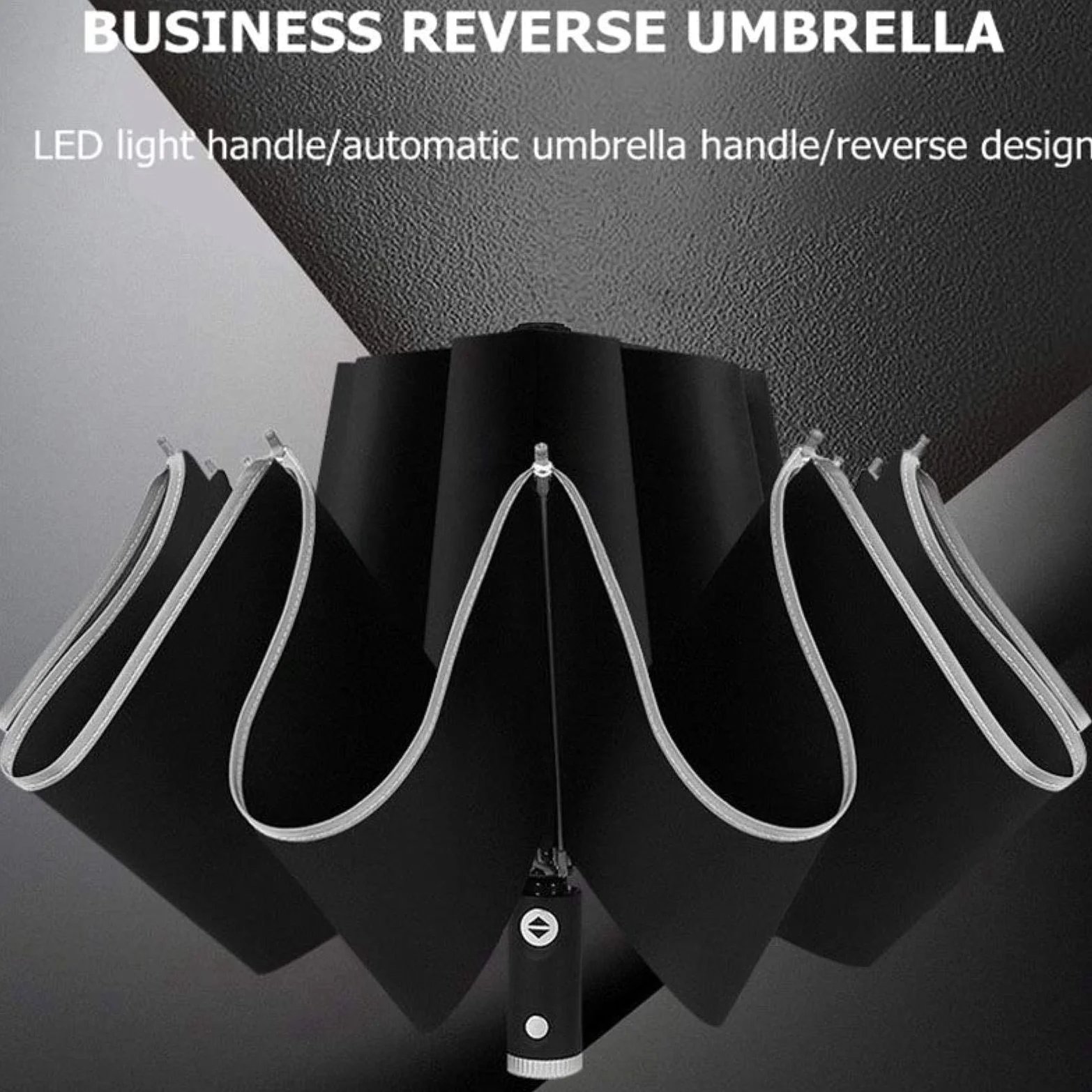 Mini Mubrella - Paraguas automático para mujer, reflectante, luz LED, tres paraguas plegables invertidos con 10 varillas resistentes al viento