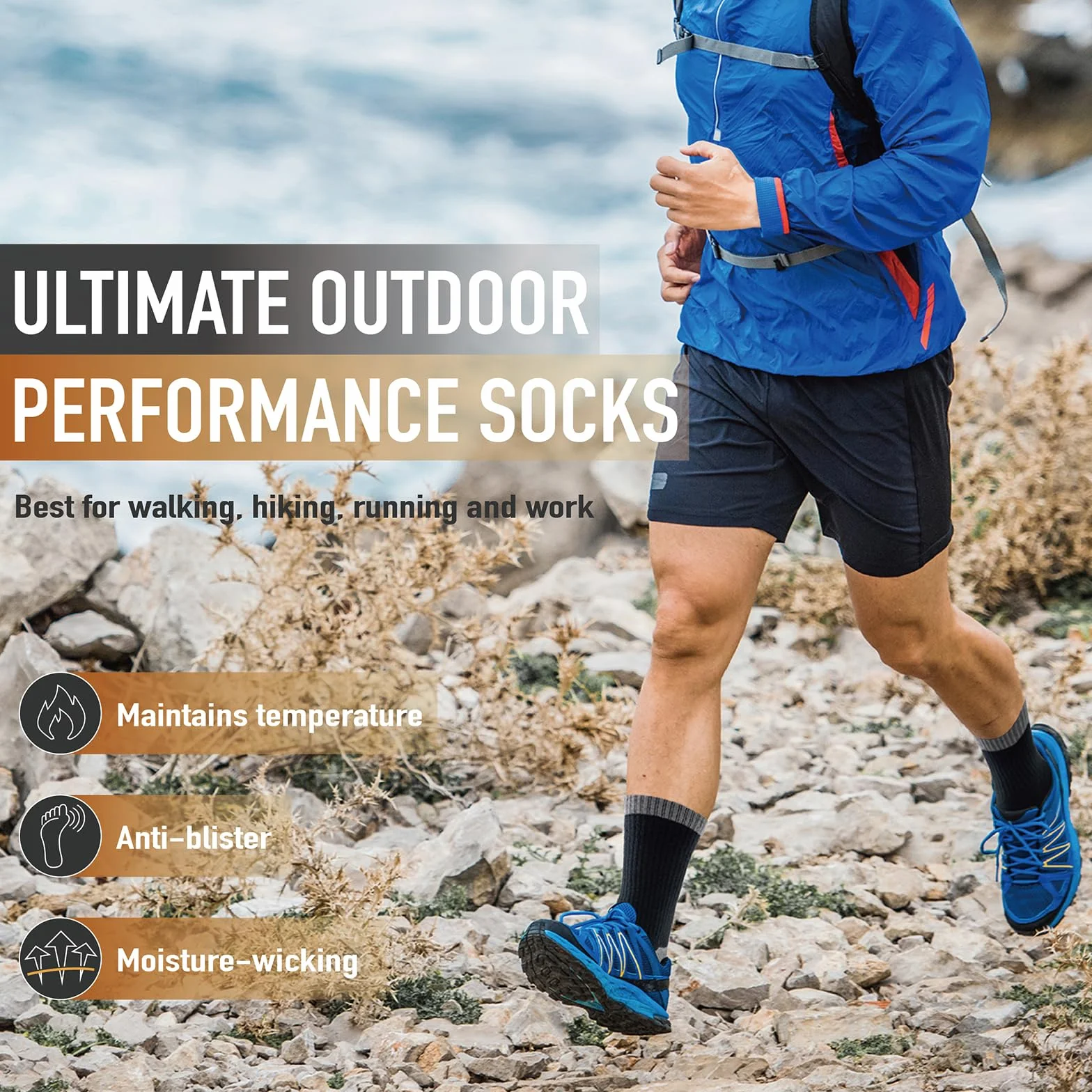 Niorasen Calcetines Merino Hombre Mujer Trekking Senderismo 3 Pares Antibacterianos Antiampollas Transpirables