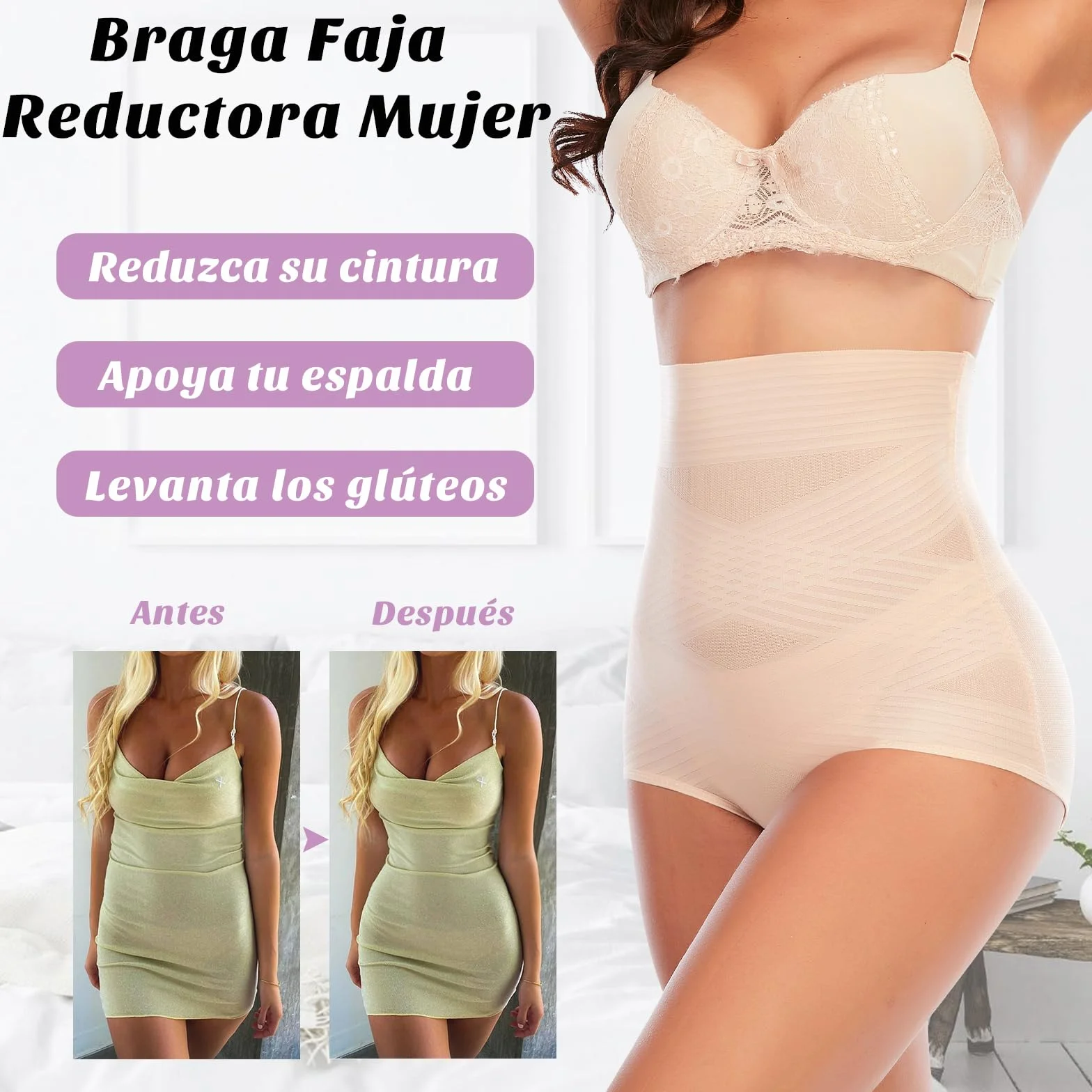 YARRCO Braga Faja Reductora Mujer Invisible Adelgazante Vientre Plano Cintura Alta Shapewear Control de Barriga sin Costuras
