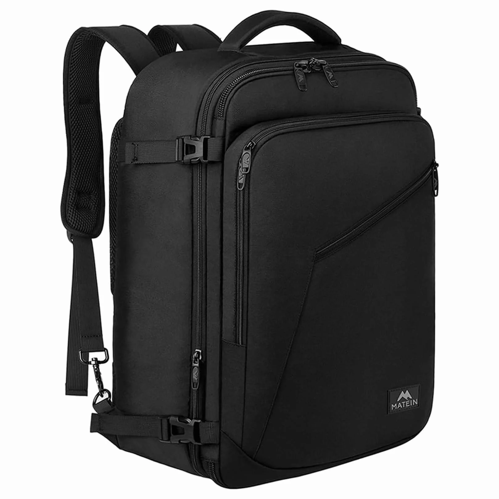 MATEIN Mochila Viaje Cabina Avion 40x30x20 Ryanair Expandible 30L Maletas Cabina 40x20x30 para Mujer y Hombre Equipaje de Mano Negro