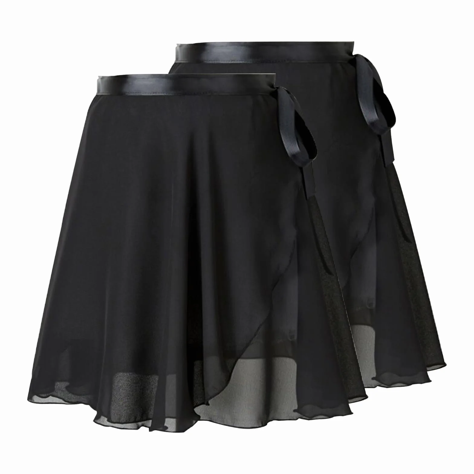 Falda de Ballet para Niña Mujer, Gasa Cintura Ajustable Lazo, 2 Piezas Negro