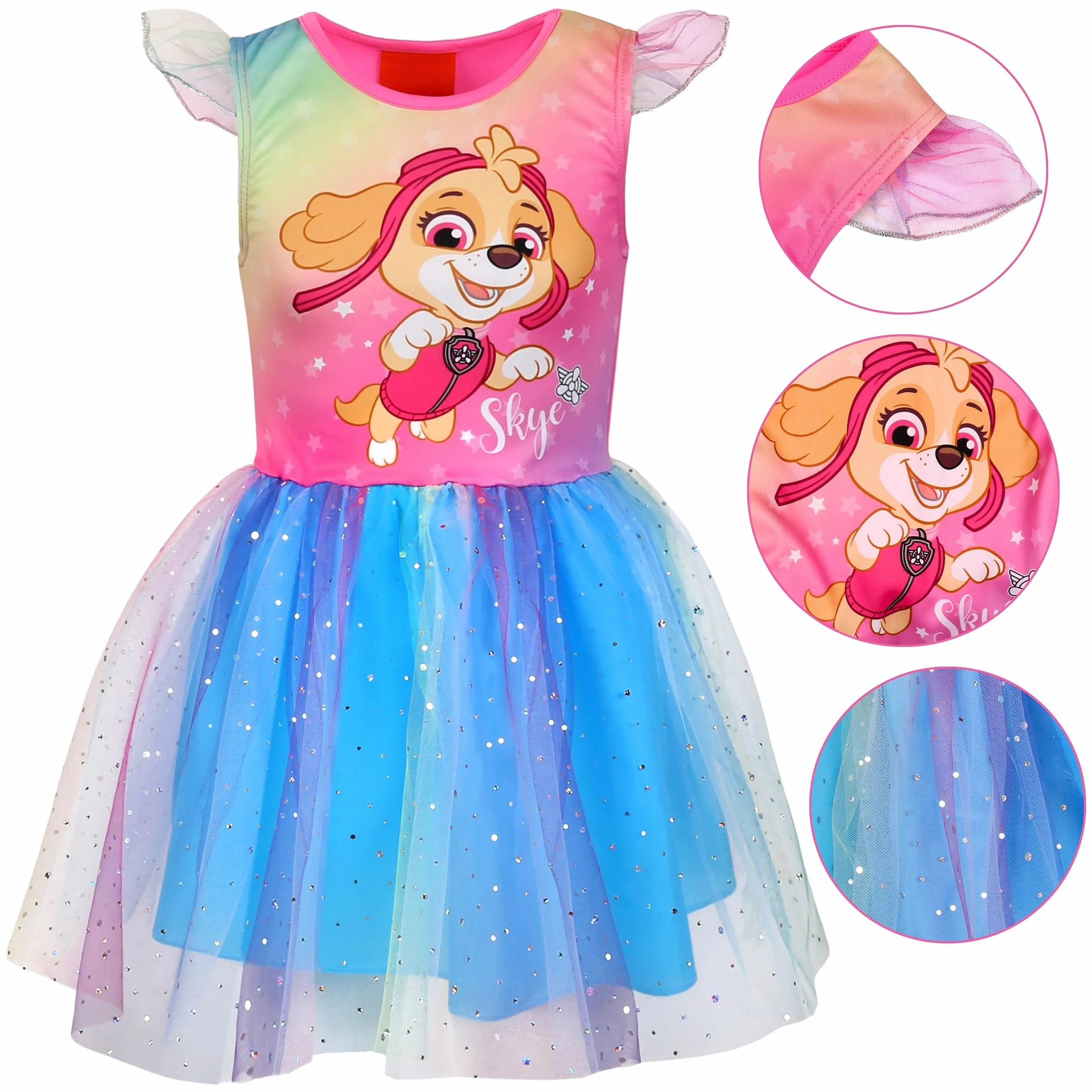 Paw Patrol Skye vestido de manga corta de tul para niña