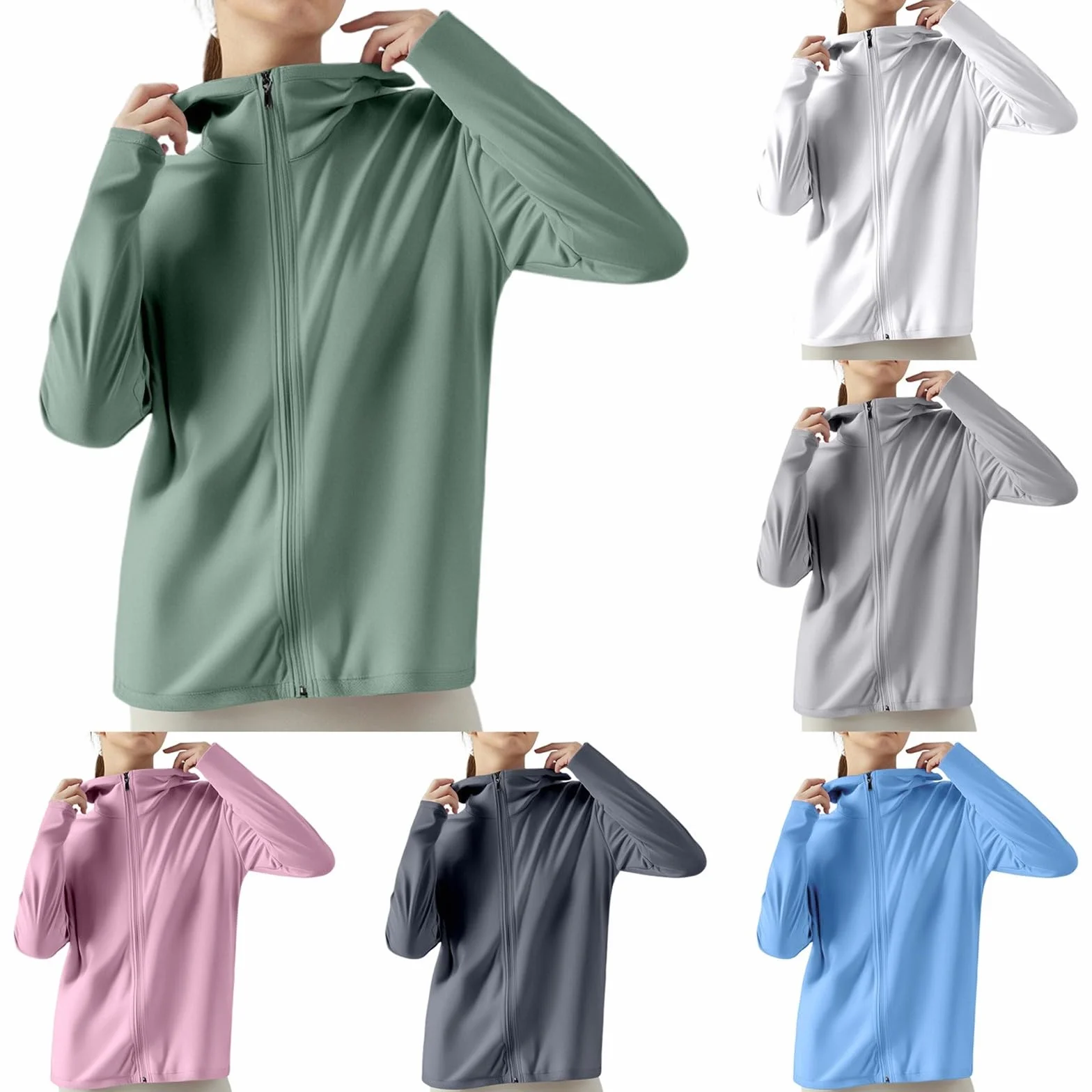 Chaqueta de running para mujer cuello alto ligera manga larga secado rápido transpirable con cremallera