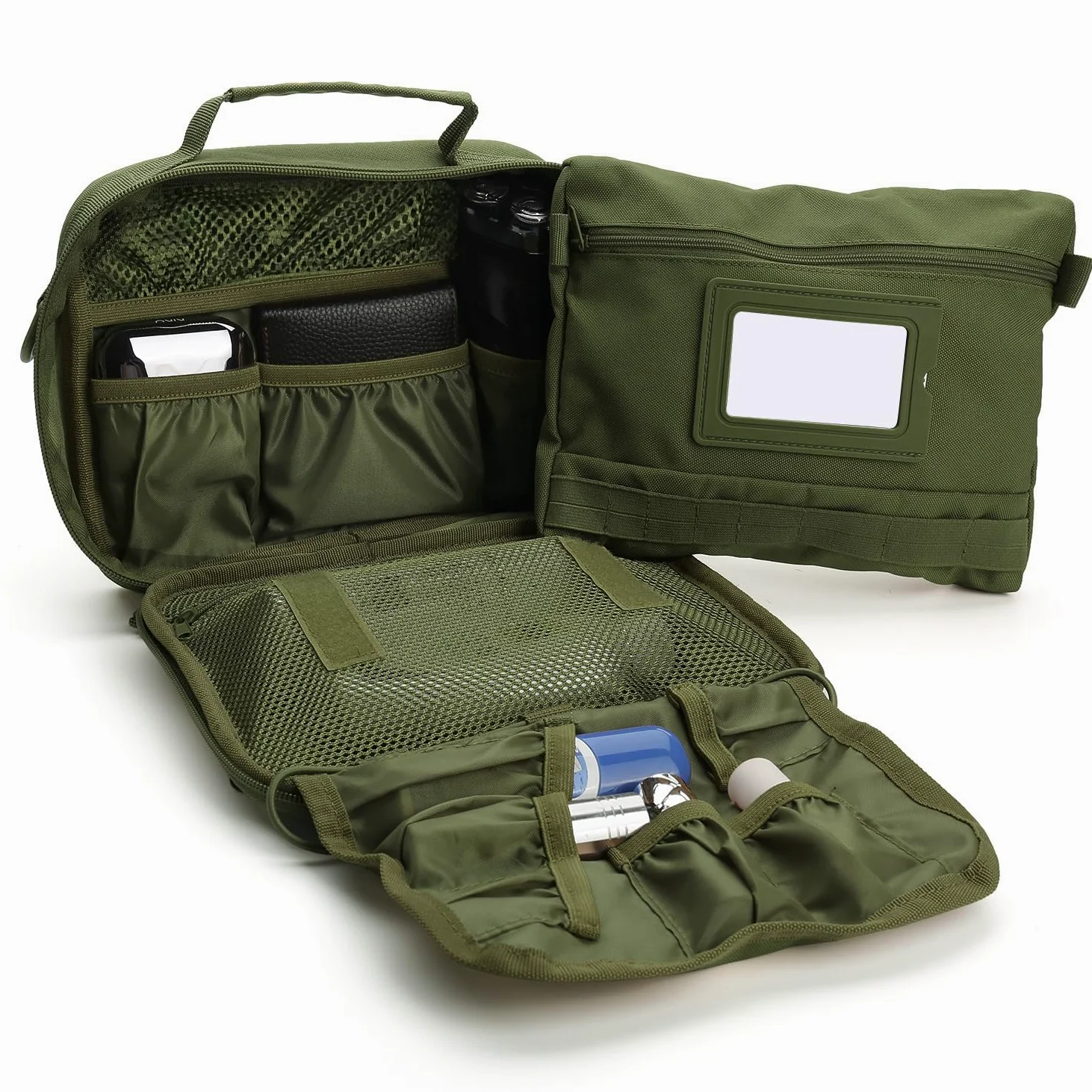 SMONT - Neceser táctico para Hombre, Kit de Aseo para Colgar, Bolsa de Afeitado para Viajes, Accesorio de baño, 24 cm, Verde, Multifuncional
