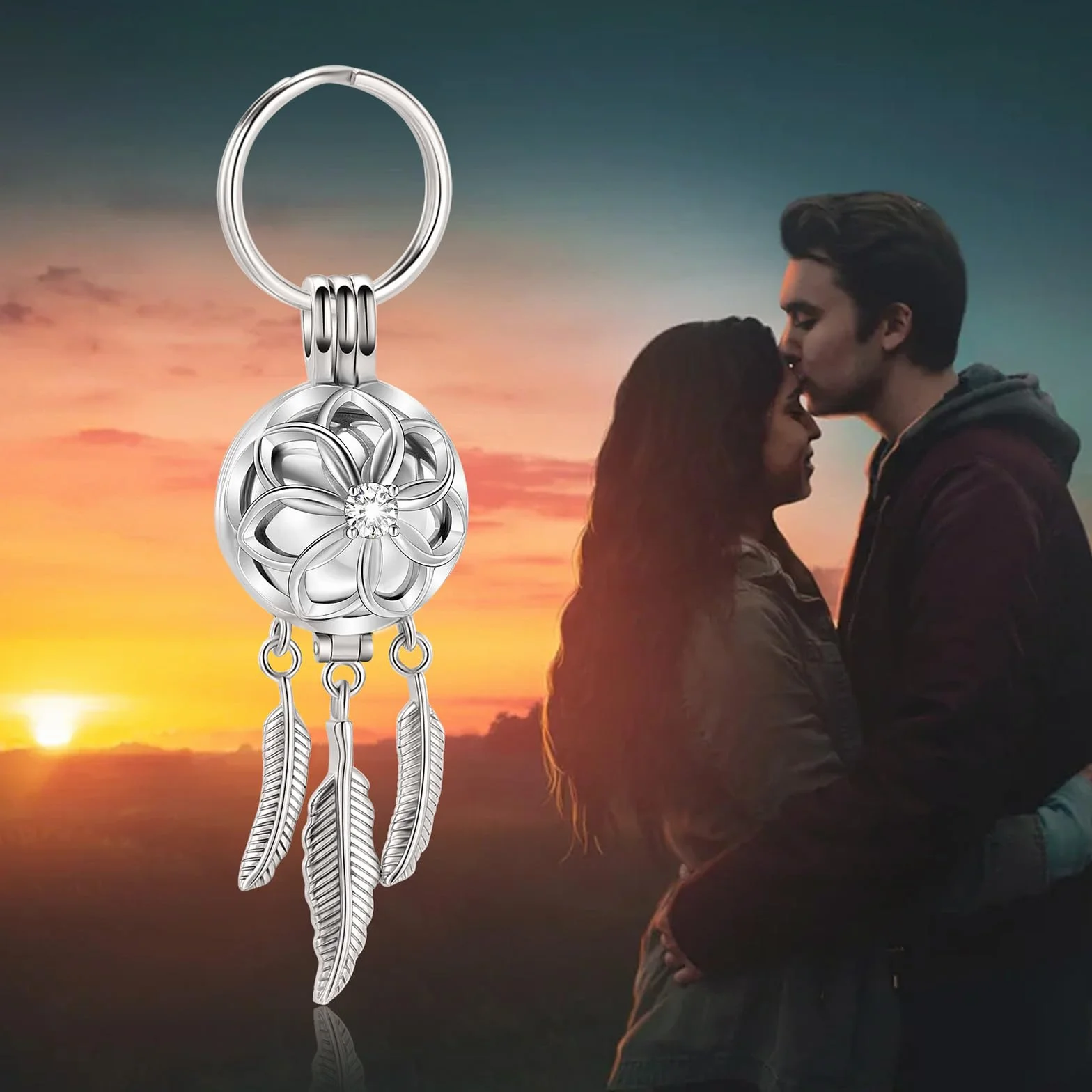 Llavero de urna de atrapasueños para cenizas de acero inoxidable, colgante de joyería de cremación