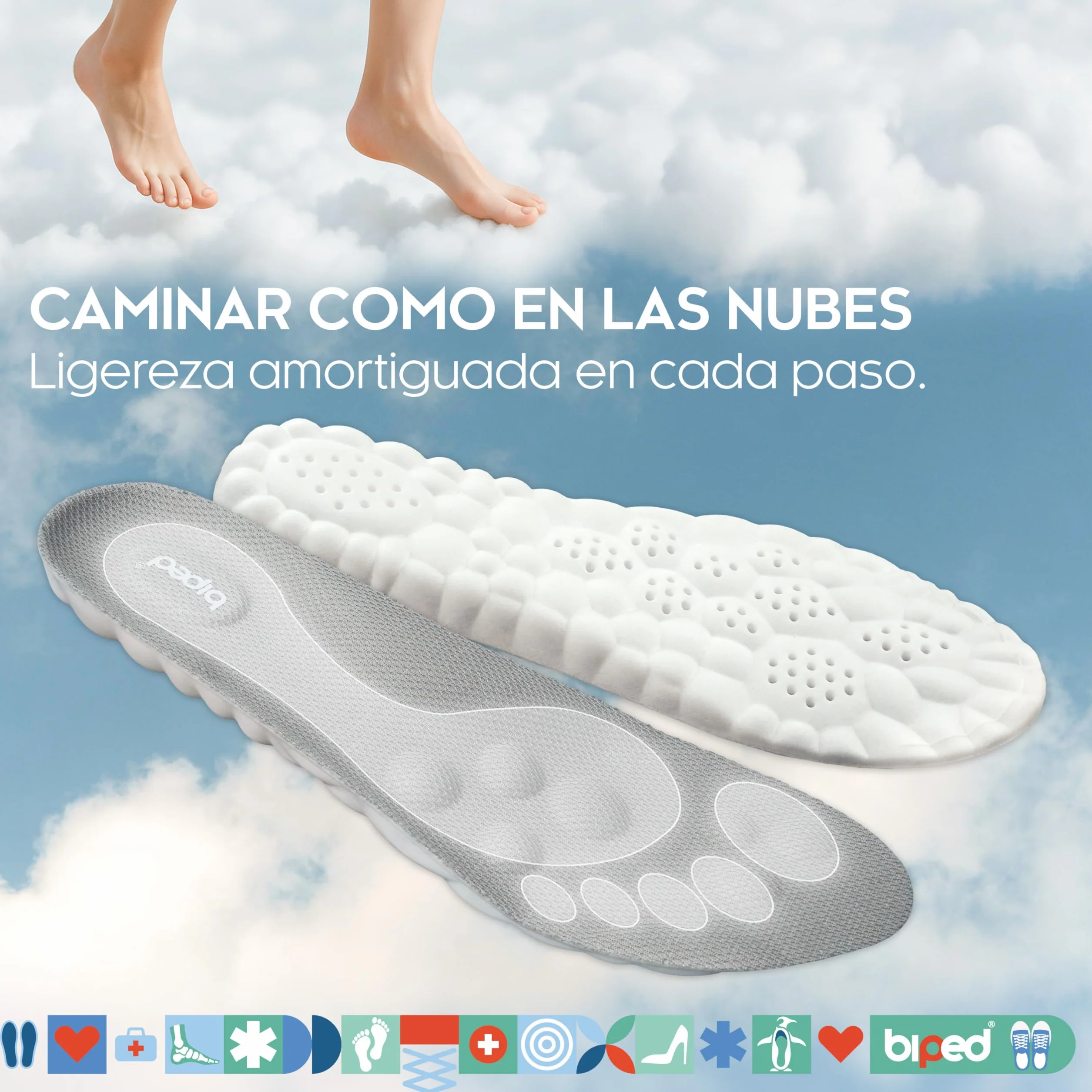 Biped Cloud Plantillas Extra Suaves para Deporte, Uso Diario, Calzado Laboral – Ortopédicas Amortiguadoras con Cojín de Talón