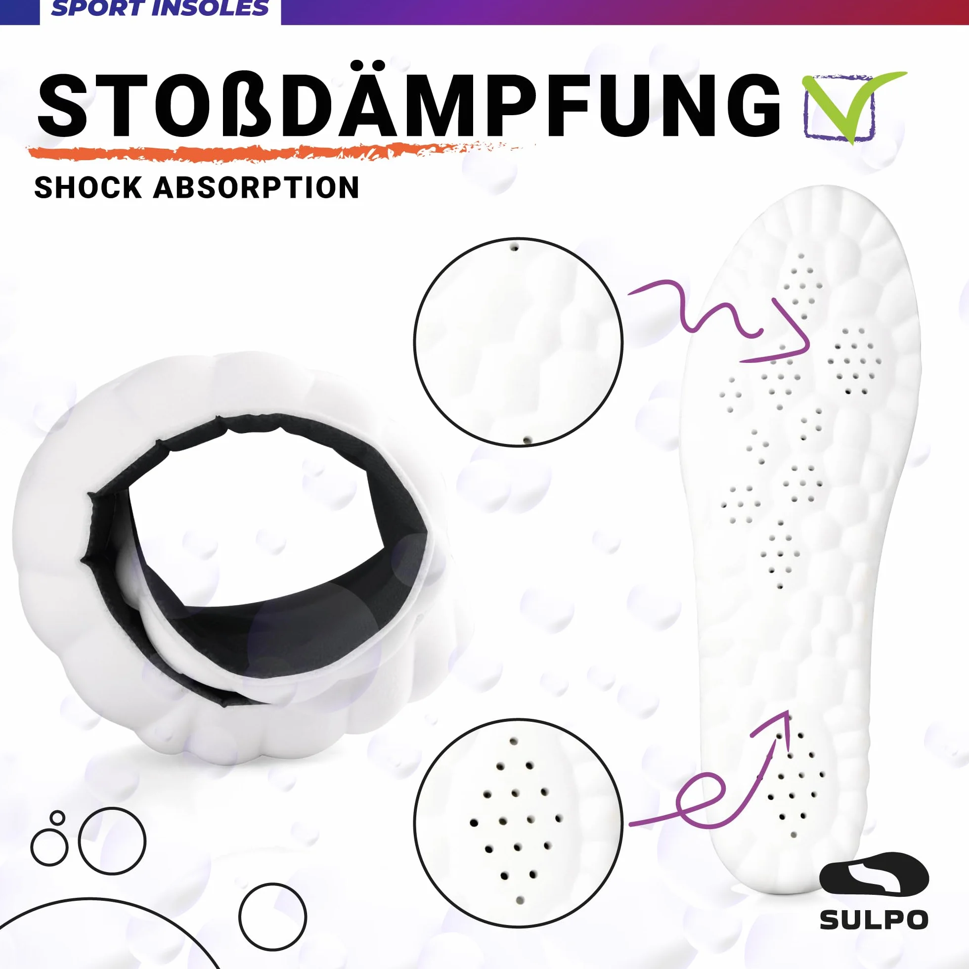 SULPO SPORT Plantillas memory foam para deporte, trabajo y uso diario - Plantillas fascitis plantar - Plantillas ortopédicas transpirables, amortiguadoras y ligeras - 43-44 / XL - Negro