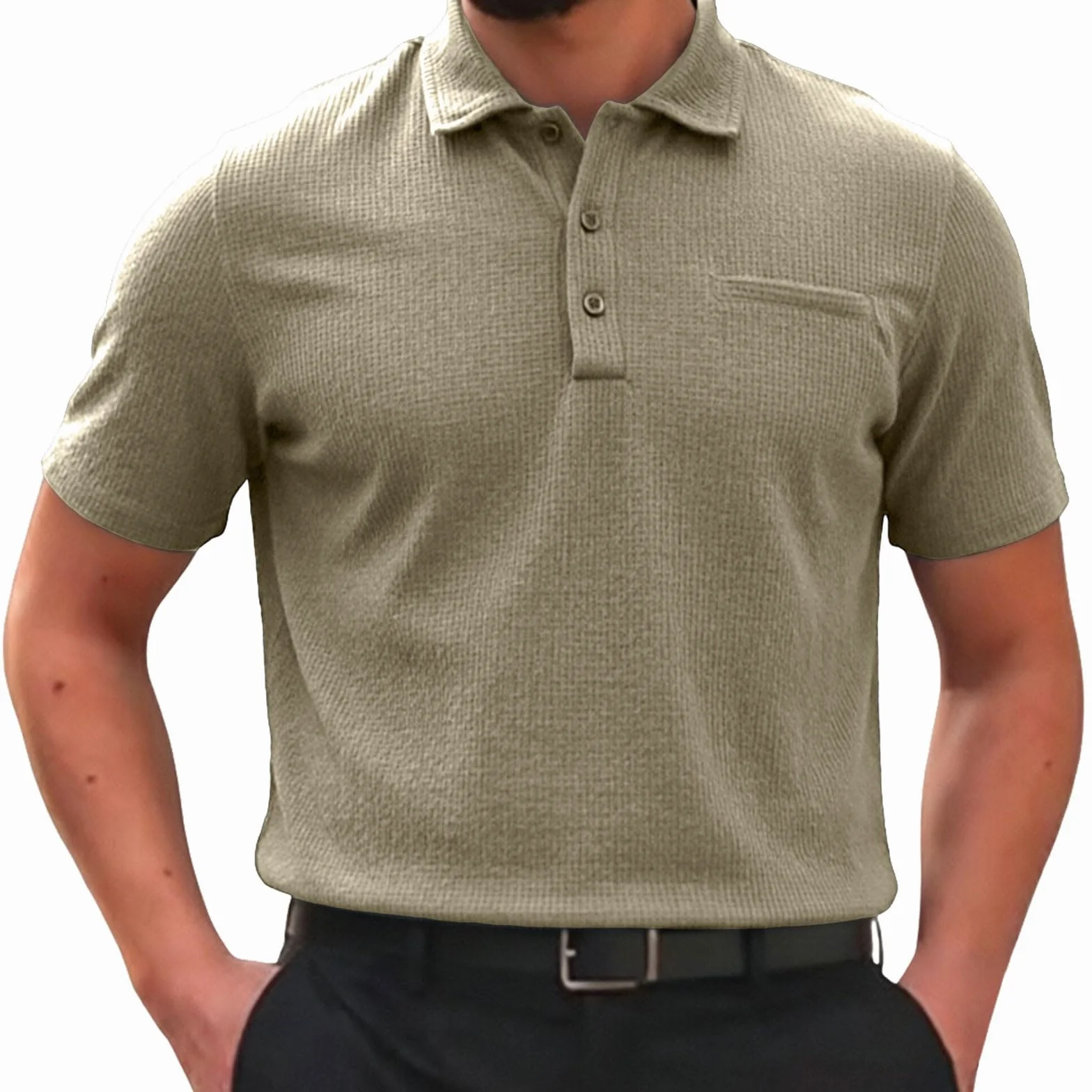 Polo Breeze para Hombre con Ajuste para Barriga Cervecera, Elástica y Secado Rápido, Cuello Texturizado Manga Corta para Golf y Casual, Ultra Cómoda Sedosa Transpirable Camiseta Trabajo Hombre
