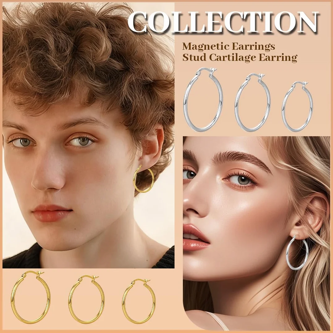Aros de Acero Inoxidable Hipoalergénicos - 6 Pares Plata/Oro, Tallas 10/15/25mm para DIY Joyas