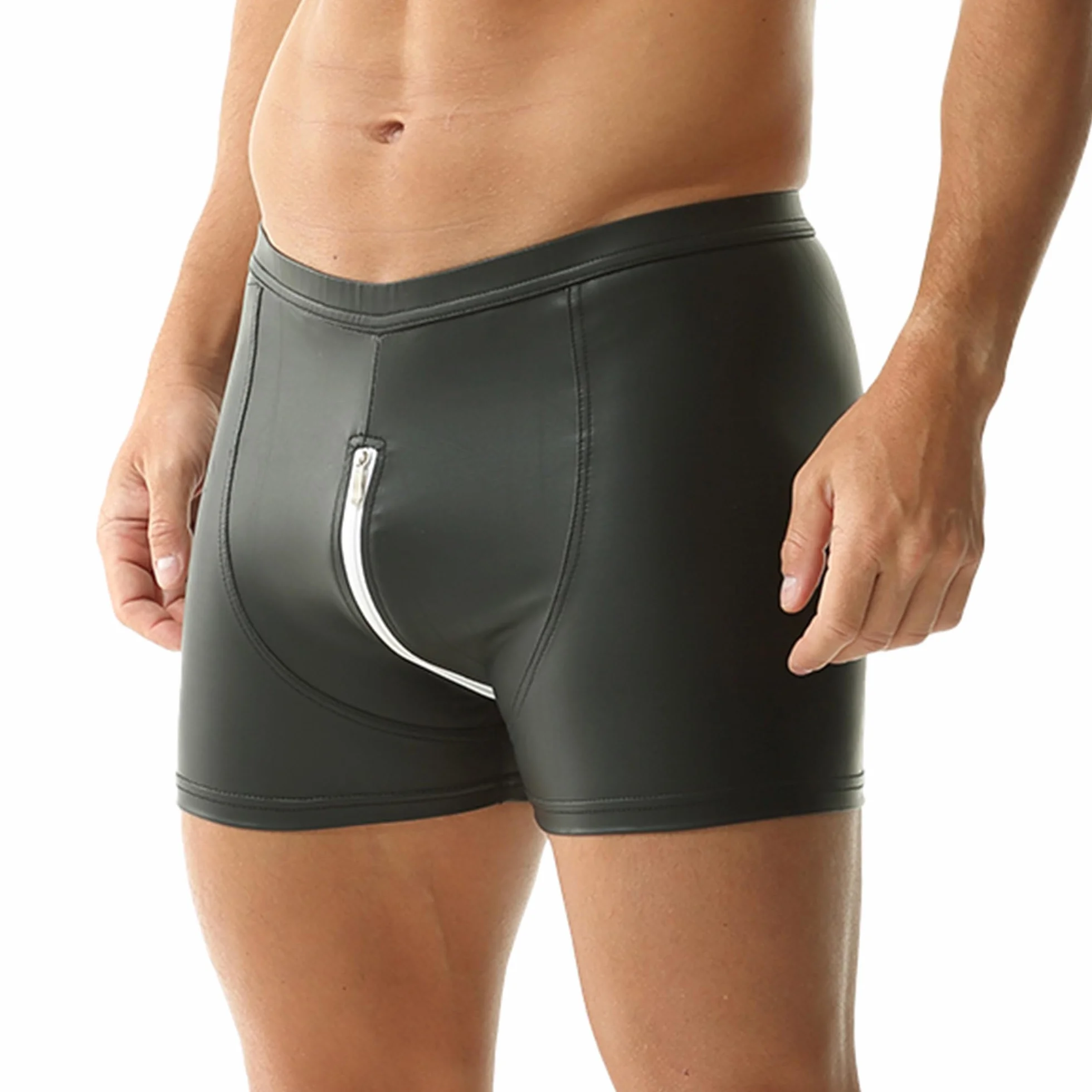 Calzoncillos de Cuero PU para Hombre Cintura elástica Rave Short Pants Clubwear