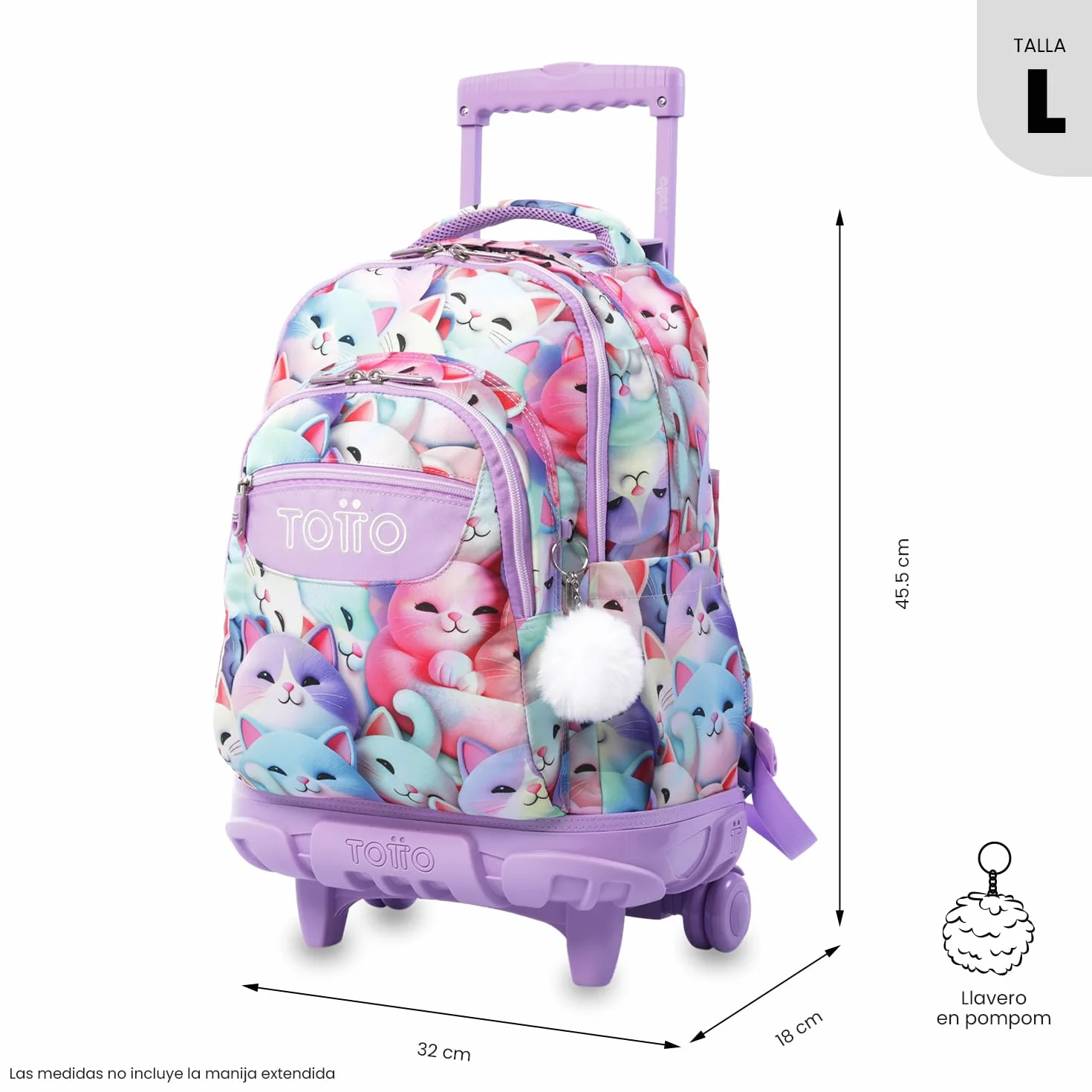 TOTTO Mochila Escolar con Ruedas Renglones 26,21 Litros Bolsillo PC 15,4" Resistente Estampado Mewsy 3D