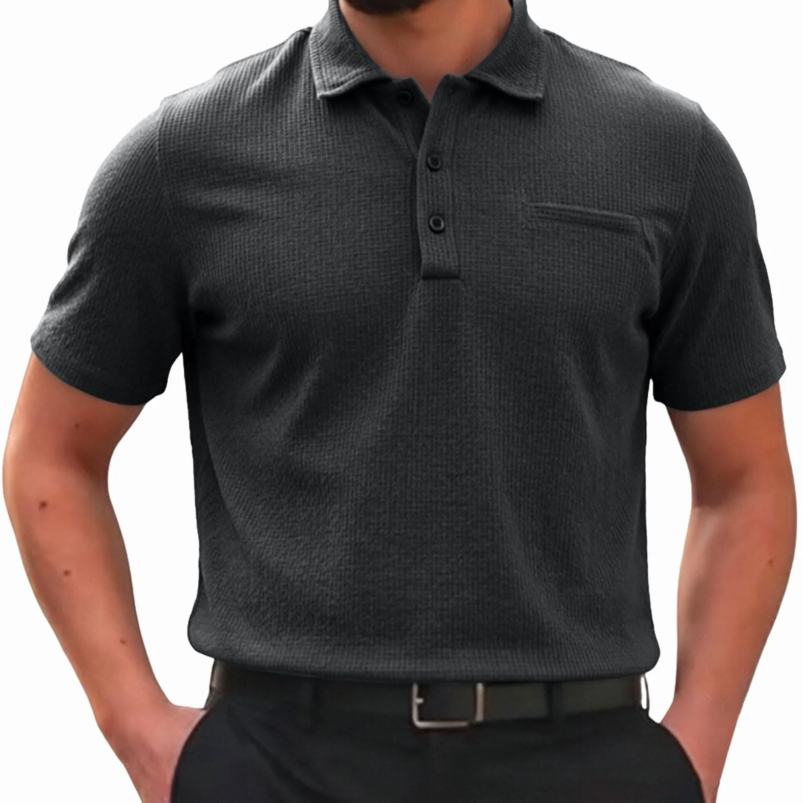 Polo Breeze para Hombre Transpirables Manga Corta Ajuste Elástico Cuello Texturizado Golf Casual