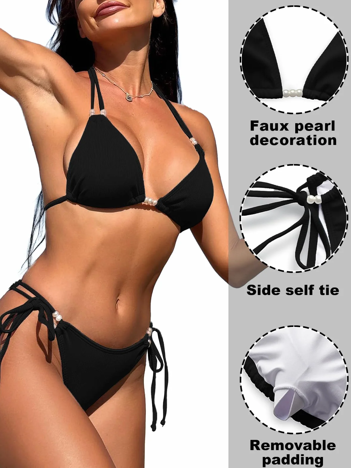 JFAN Bikini Mujer Push-up 2 Piezas Halter Triángulo Brasileño Tanga Cintura Baja Bañadores Playa