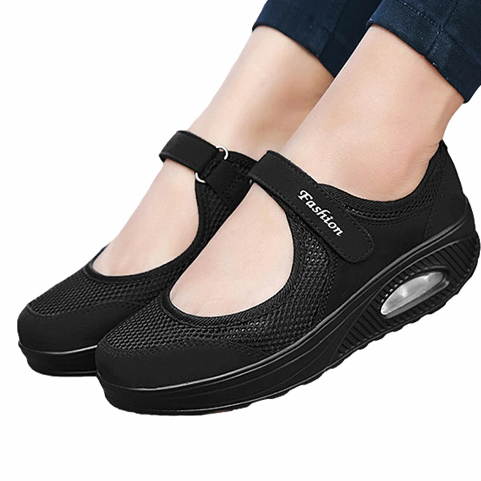 ZORQ Zapatos de caminar tejidos ortopédicos con suela gruesa para mujer - Zapatos de malla