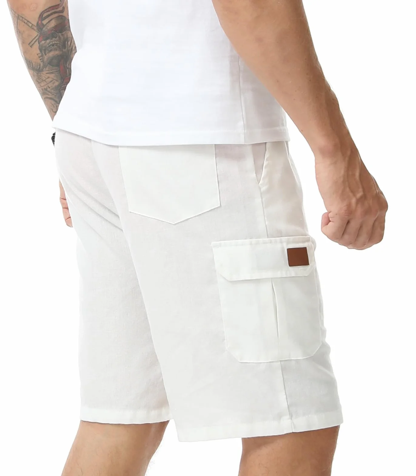Bermudas Hombre Lino Verano Shorts Cargo Múltiples Bolsillos Cintura Elástica