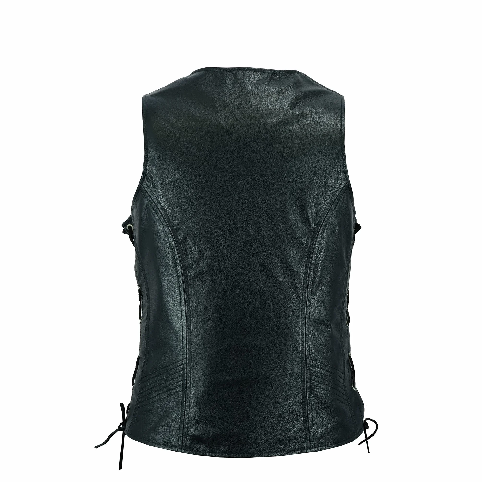 Leatherick Chaleco de cuero para mujer Chaqueta sin mangas de cuero de búfalo de grano superior genuino negro/Chaleco