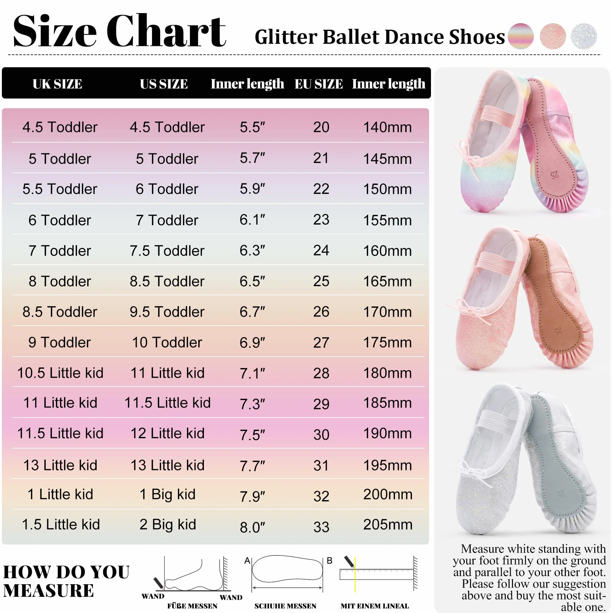 Zapatos de ballet para niñas con purpurina, piel y suela completa