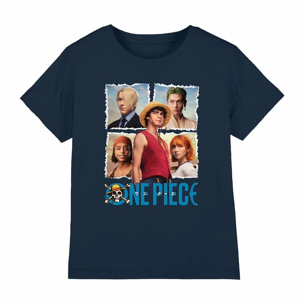 Netflix One Piece Straw Hat Group Kids T Shirt Navy Unisex