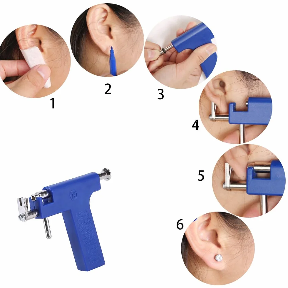 Kit de perforación de orejas con pistola y 98 pendientes de acero inoxidable