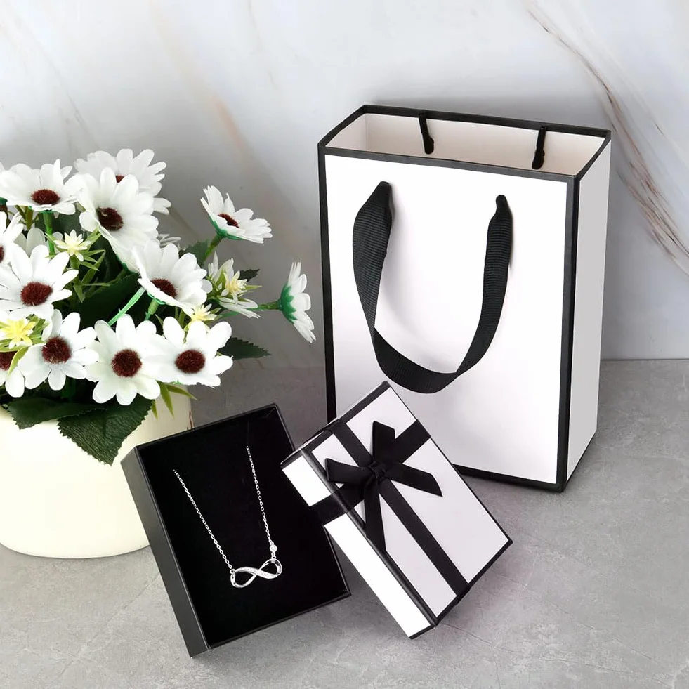 Aucuu Caja de Regalo Joyería 9x7x3cm con Lazo para Collar Pendientes Cumpleaños Boda