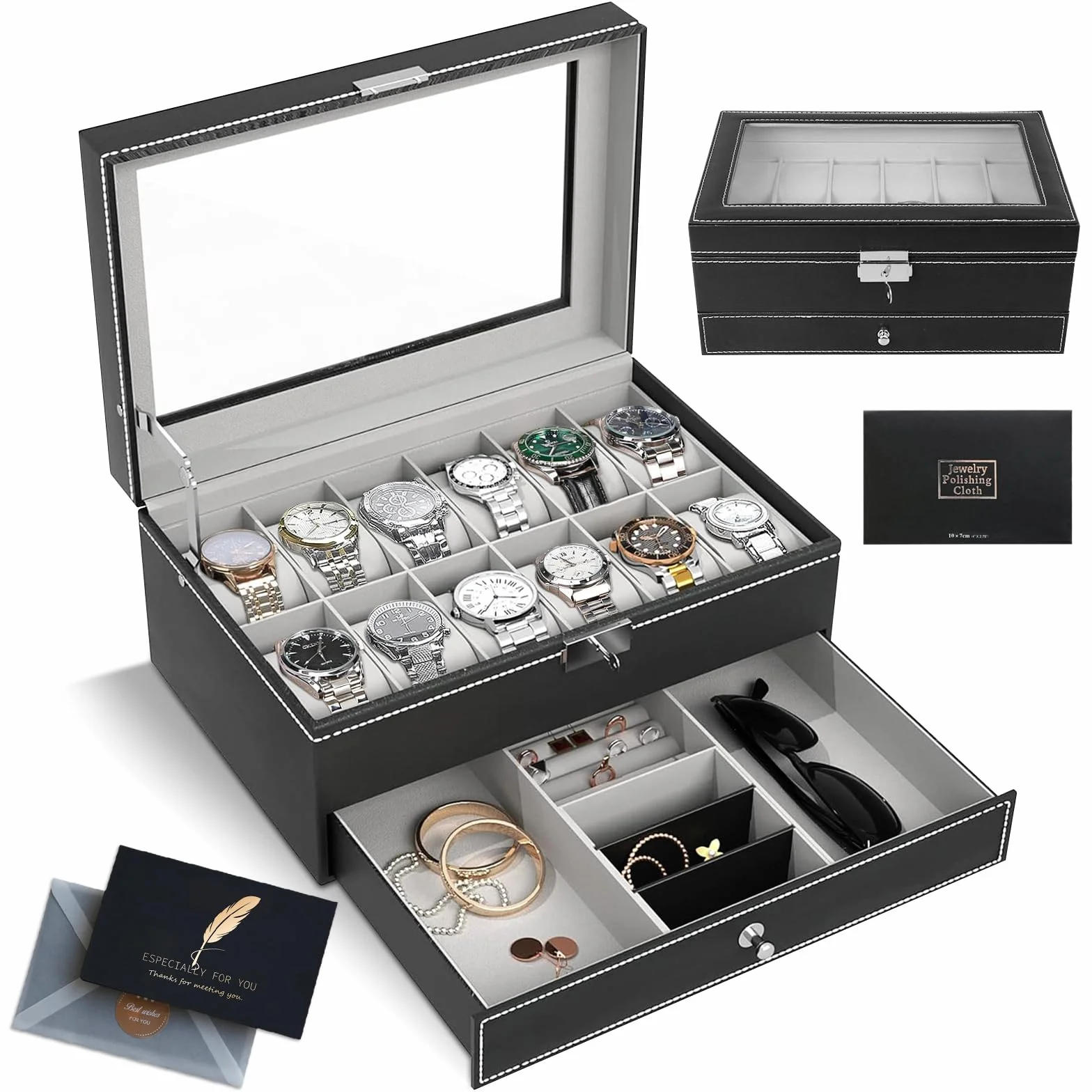 Caja de almacenamiento para relojes con tapa de cristal