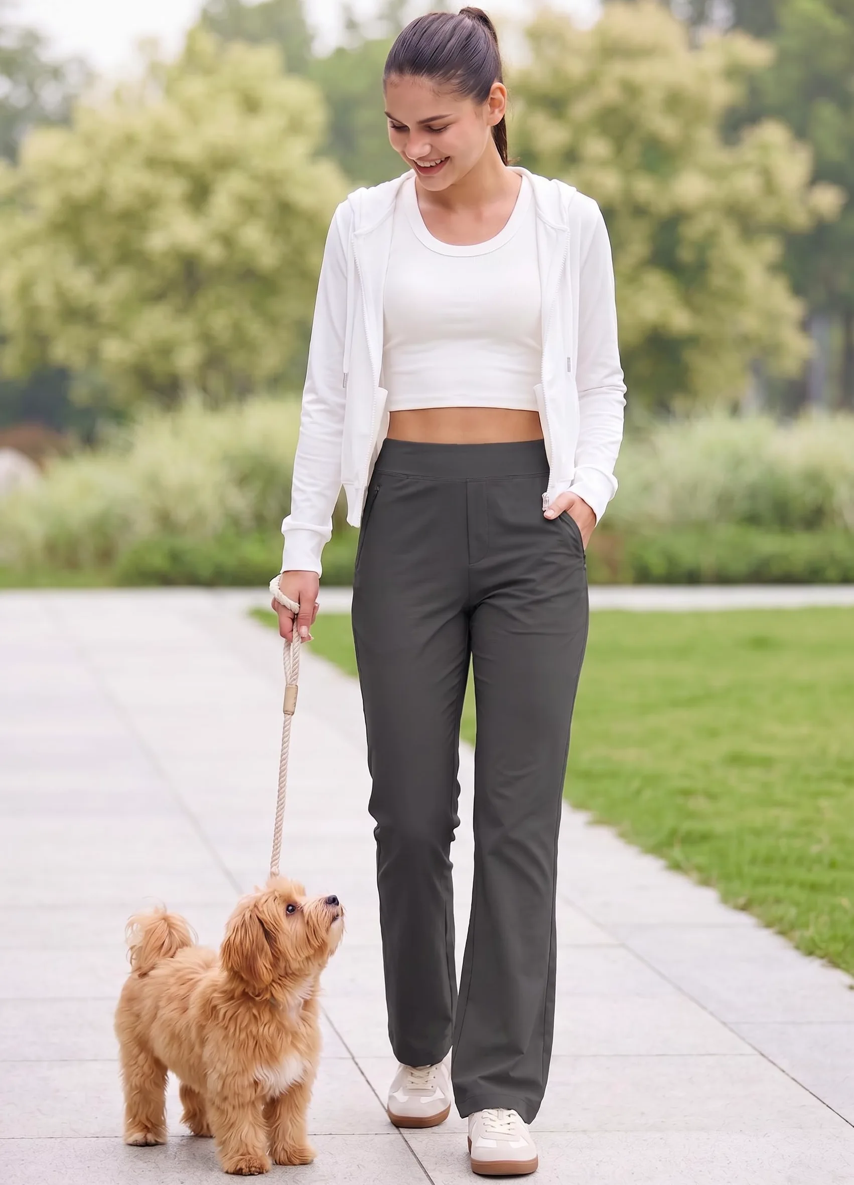 Libin Pantalón Golf Mujer Ligero Informal Viaje | Pantalón Informal Corte Bootcut Talle Alto Elástico Bolsillos Con Cremallera Pantalón Ligero De Verano Jogging