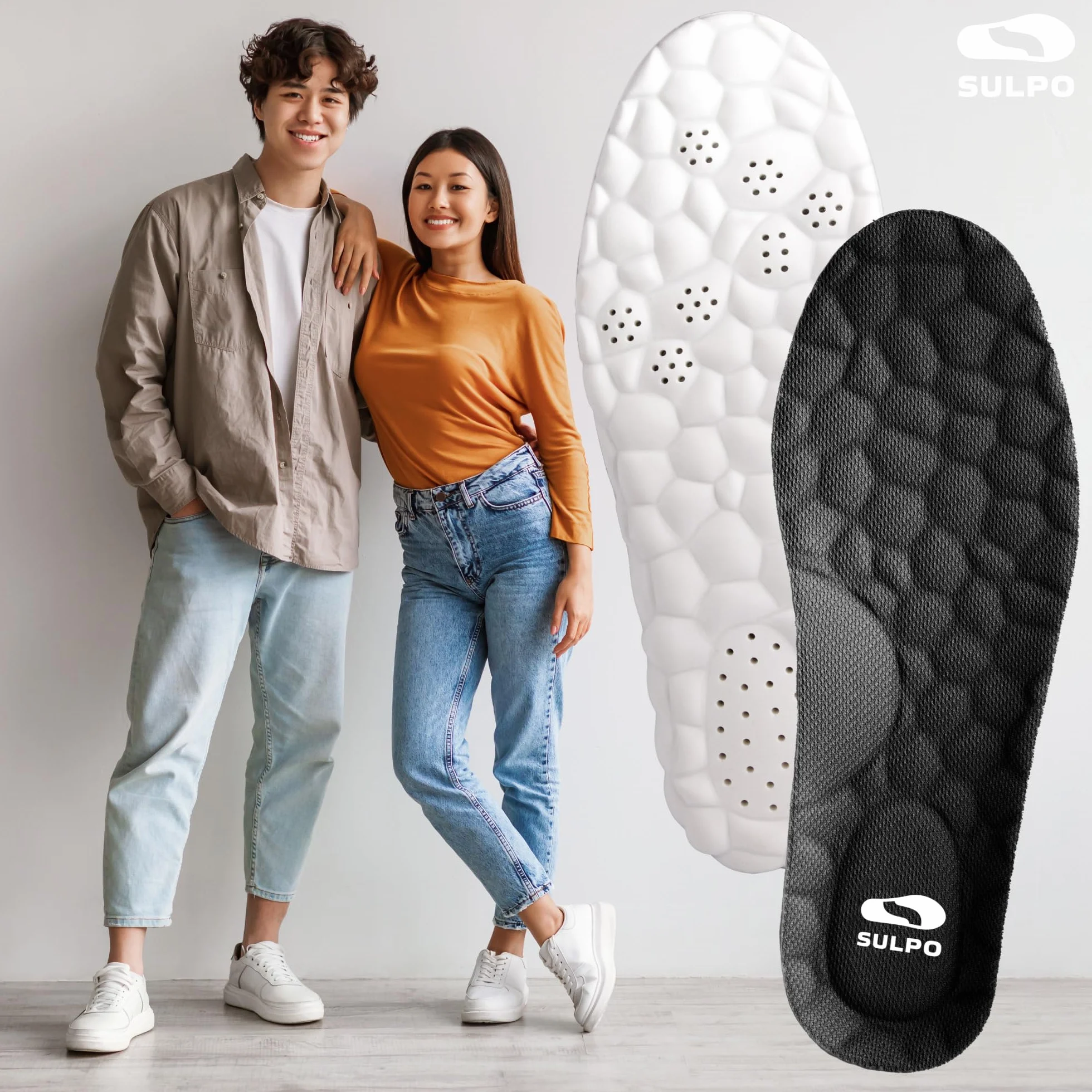 SULPO Plantillas elevadoras de espuma viscoelástica 3 alturas amortiguadoras antideslizantes negras talla 41-42 EU altura 2 cm