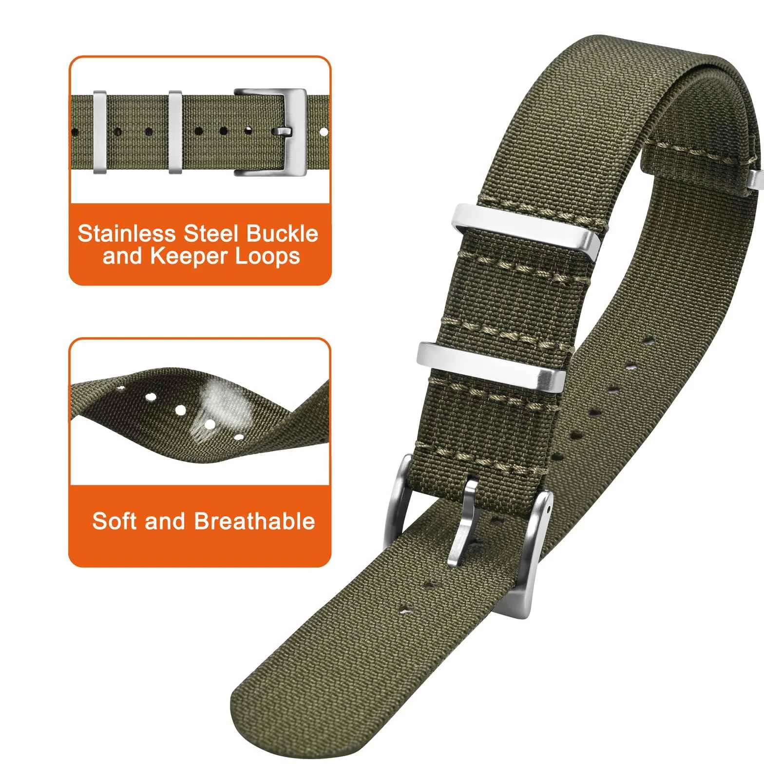 ANNEFIT Correas de Reloj de Nailon con Hebilla de Acero Inoxidable 16mm 18mm 20mm 22mm