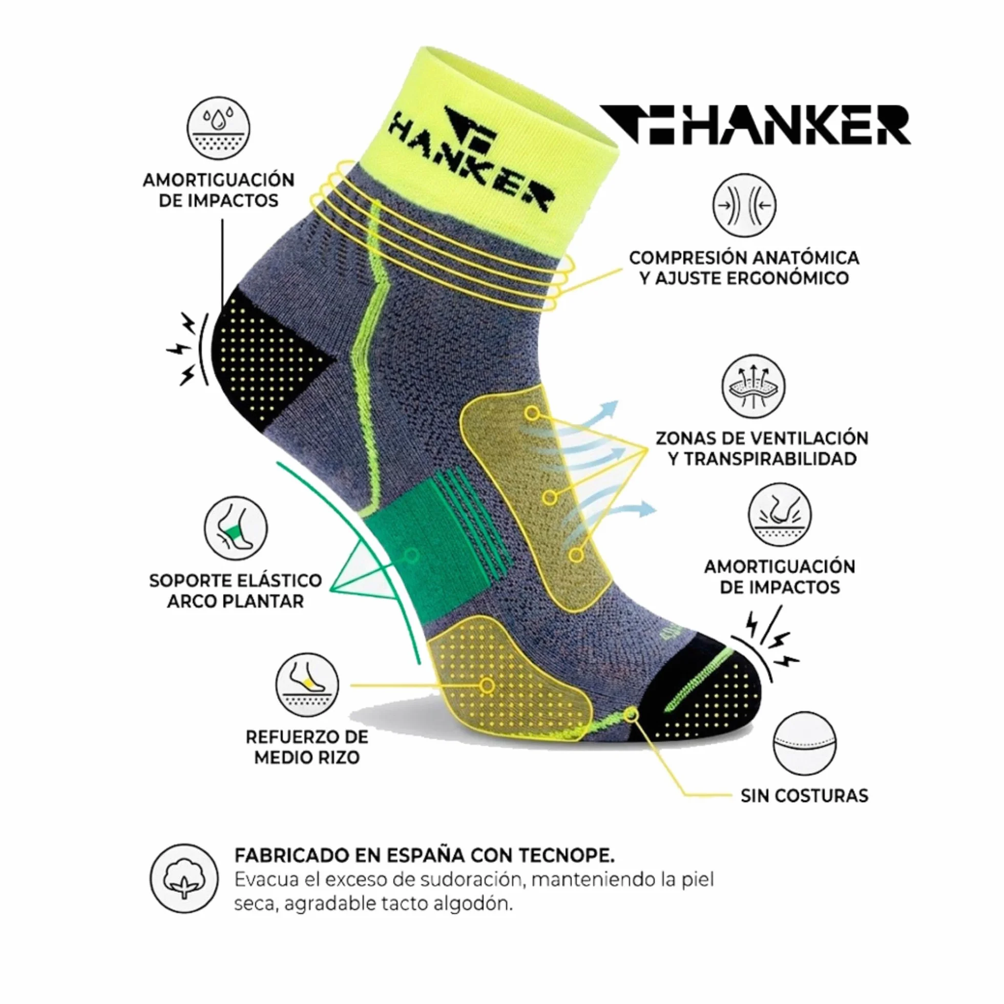HANKER Calcetines Trail Running Hombre Mujer Sin Costuras Transpirables Antirozaduras Compresión