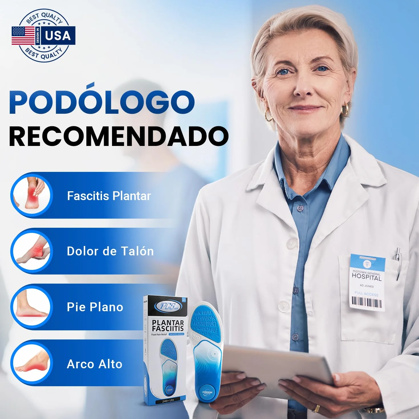 PCSsole Plantillas Ortopédicas Gen 2 para Espolón Calcáneo, Pie Plano