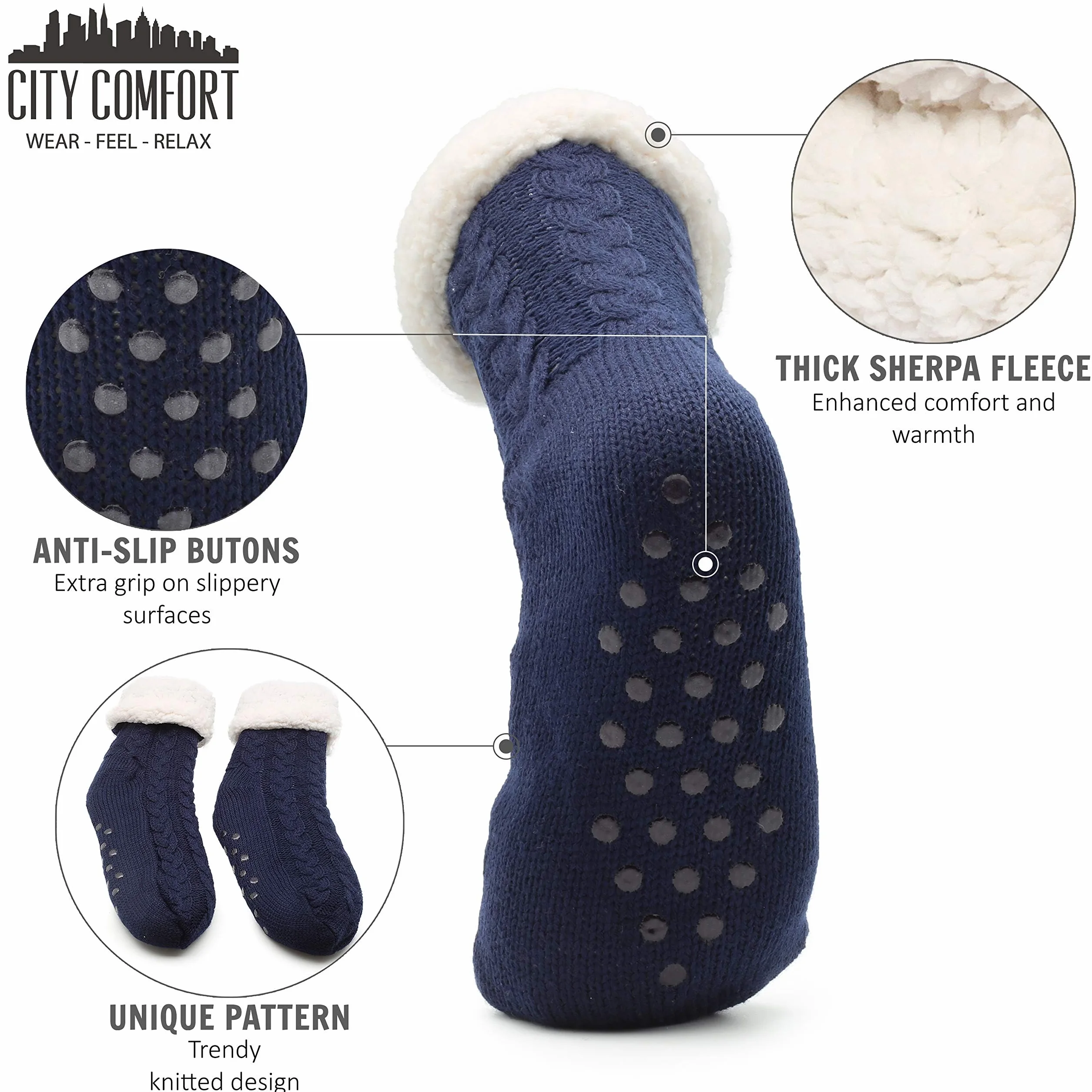 CityComfort Calcetines Hombre Antideslizantes con Forro Polar