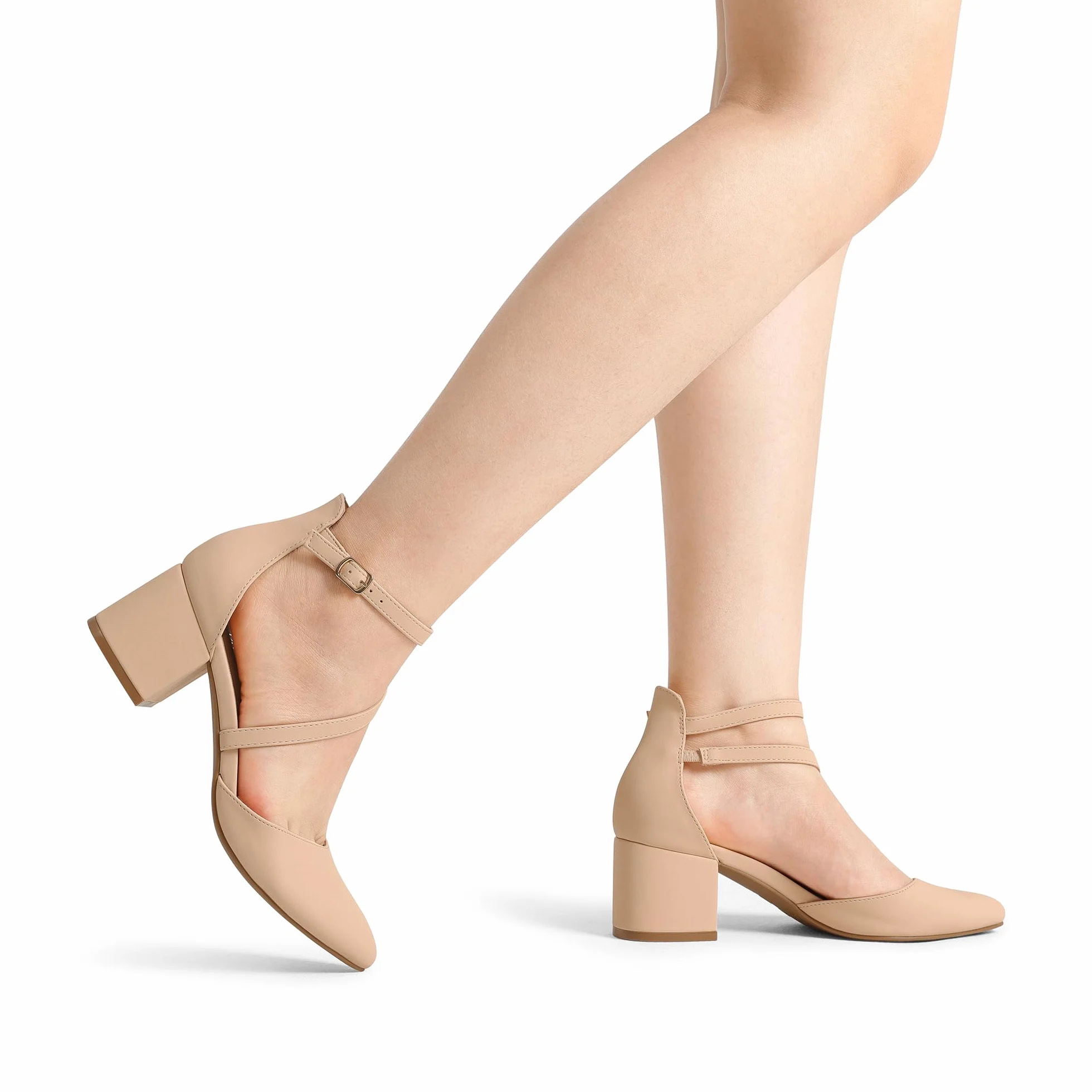DREAM PAIRS Zapatos de Tacón Bajo Clásicos de Punta Afilada con Hebilla de Tobillo