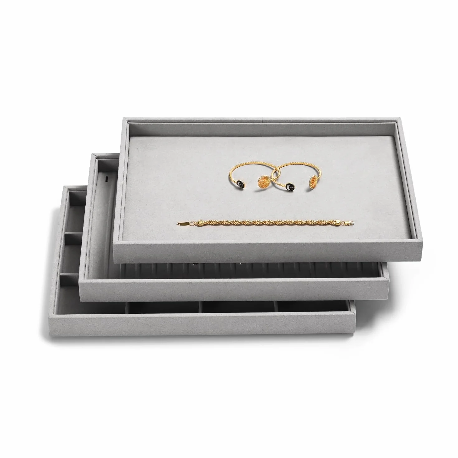 Oirlv Gris Microfibra Joyería Bandejas Plano Anillo Collar Reloj Organizador Expositor Bandejas