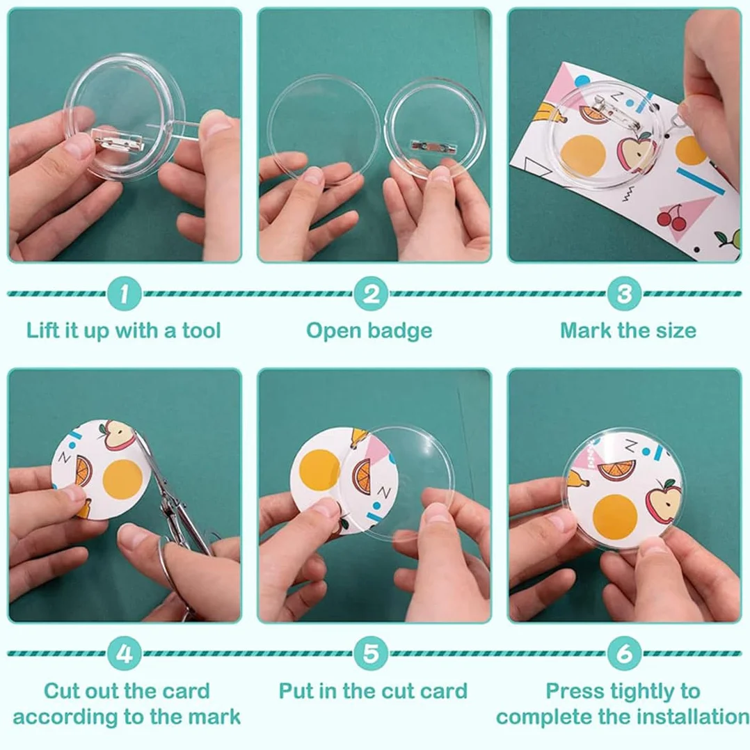 Chapas Personalizadas Transparentes 58mm con Alfiler, Chapas Plásticas Redondas para Bricolaje Niños