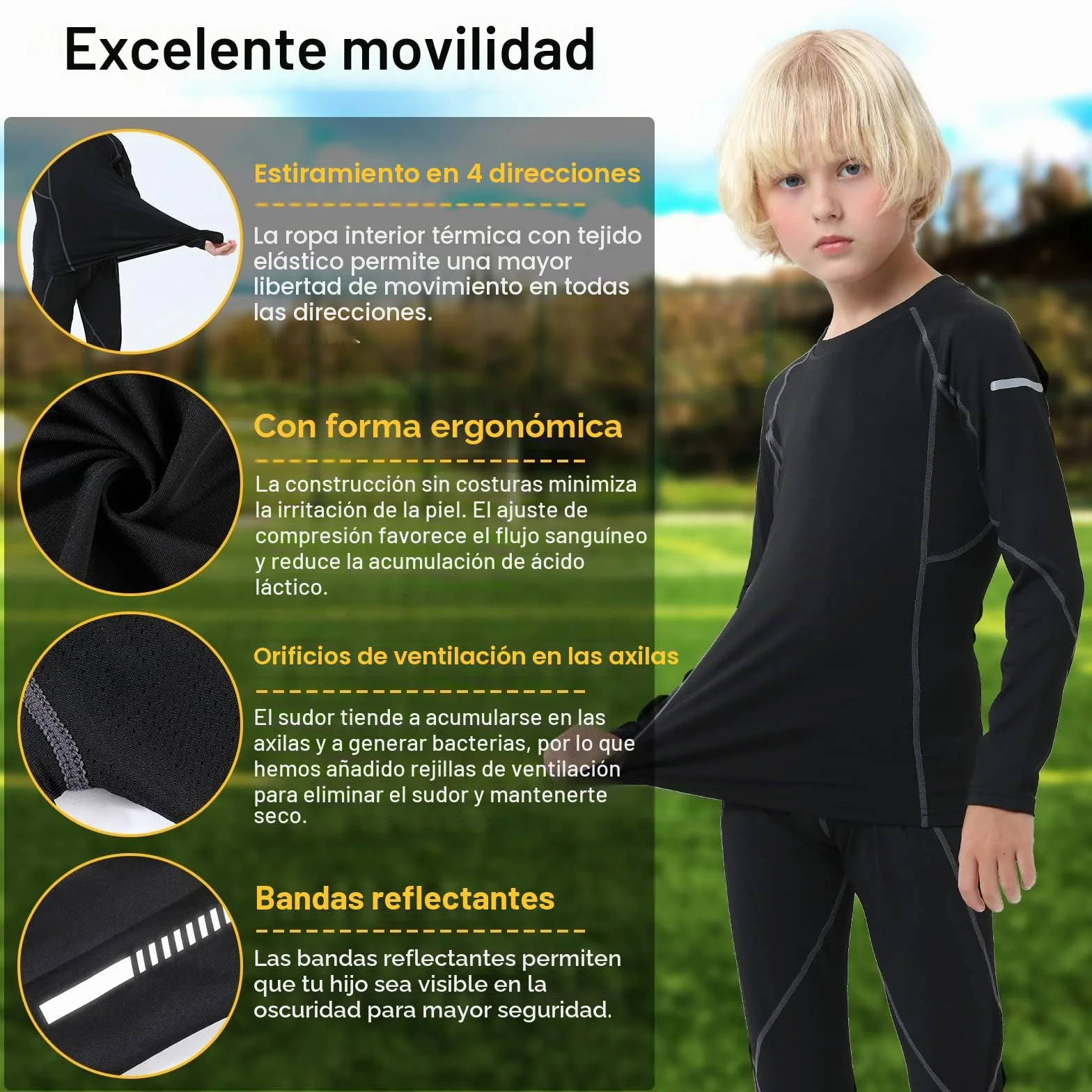 Leeboom Camiseta Termica Niño Futbol Ropa Transpirable Secado Rapido Entrenamiento Esqui Top Pantalon