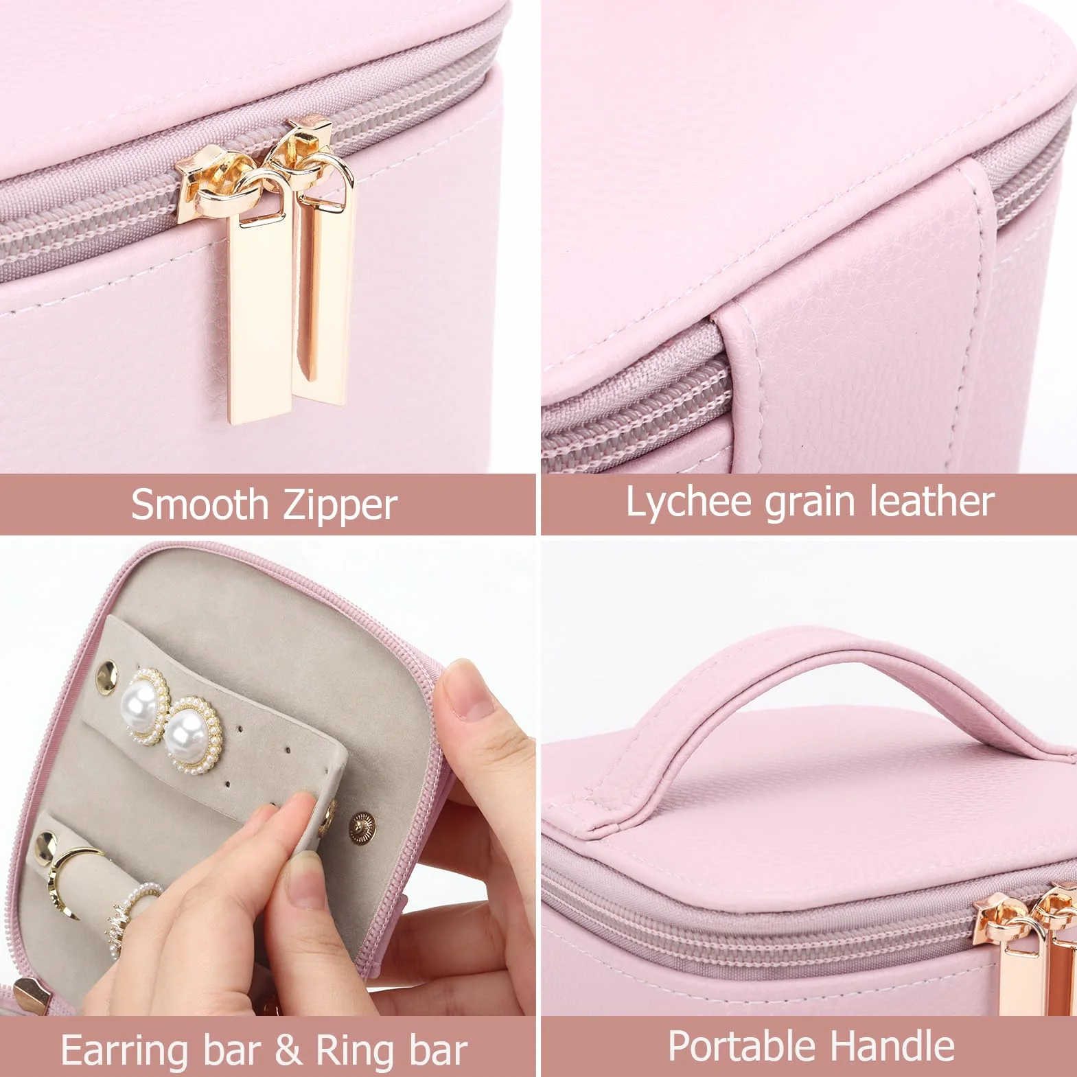 DesignSter Estuche Organizador de Viaje para Joyas, Joyero Pequeño de Poliuretano con 6 Bolsillos Transparentes, Almacenamiento para Aretes y Anillos
