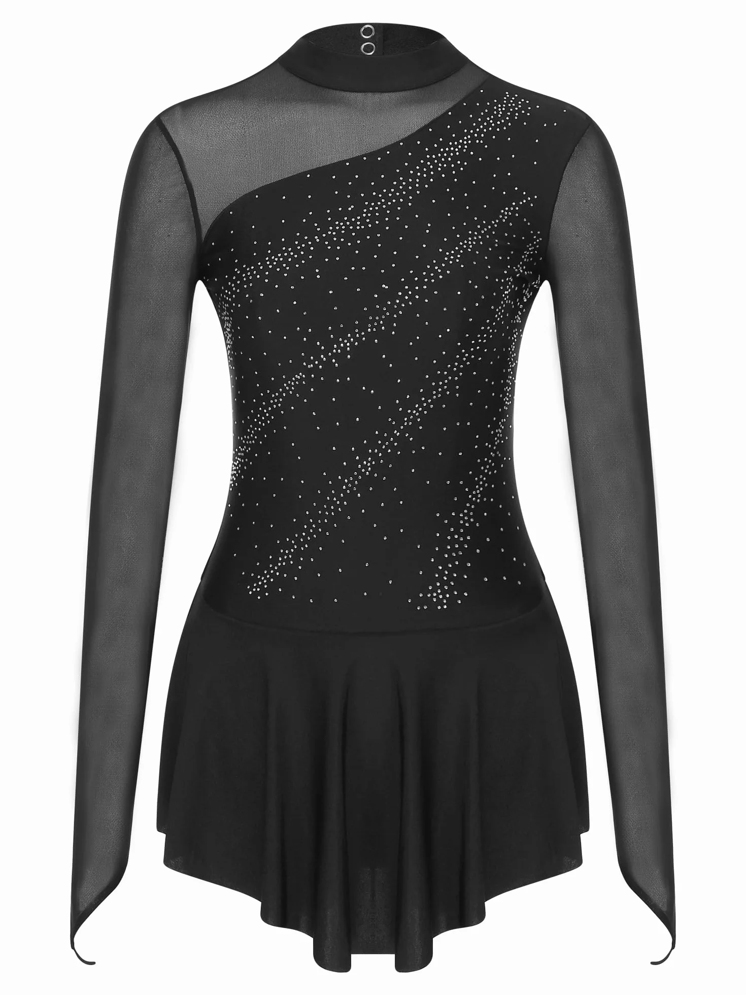Vestido de Patinaje Artístico Mujer Manga Larga Leotardo Falda Ballet Gimnasia Rítmica Competición