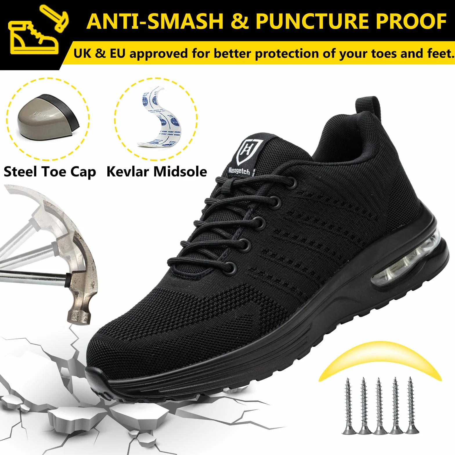Baofular Zapatos de Seguridad con Punteras de Acero Transpirable Antideslizante
