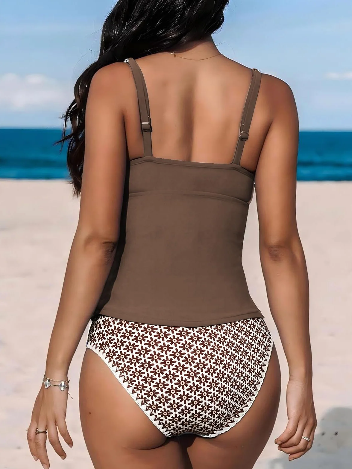Bañadores Mujer 2 Piezas Tankini Push up Cuello en V Talle Alto Conjunto