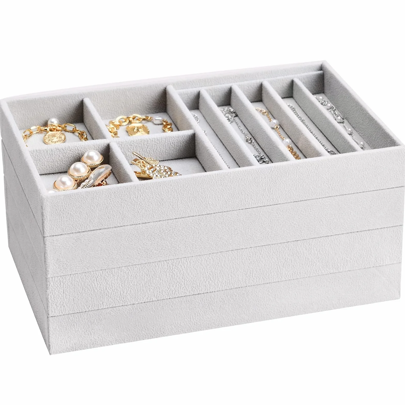 ProCase 4 Capas Combinadas Organizador de Joyas, Bandeja de Joyería para Guardar y Exponer Collares Pulseras Anillos Pendientes -Gris
