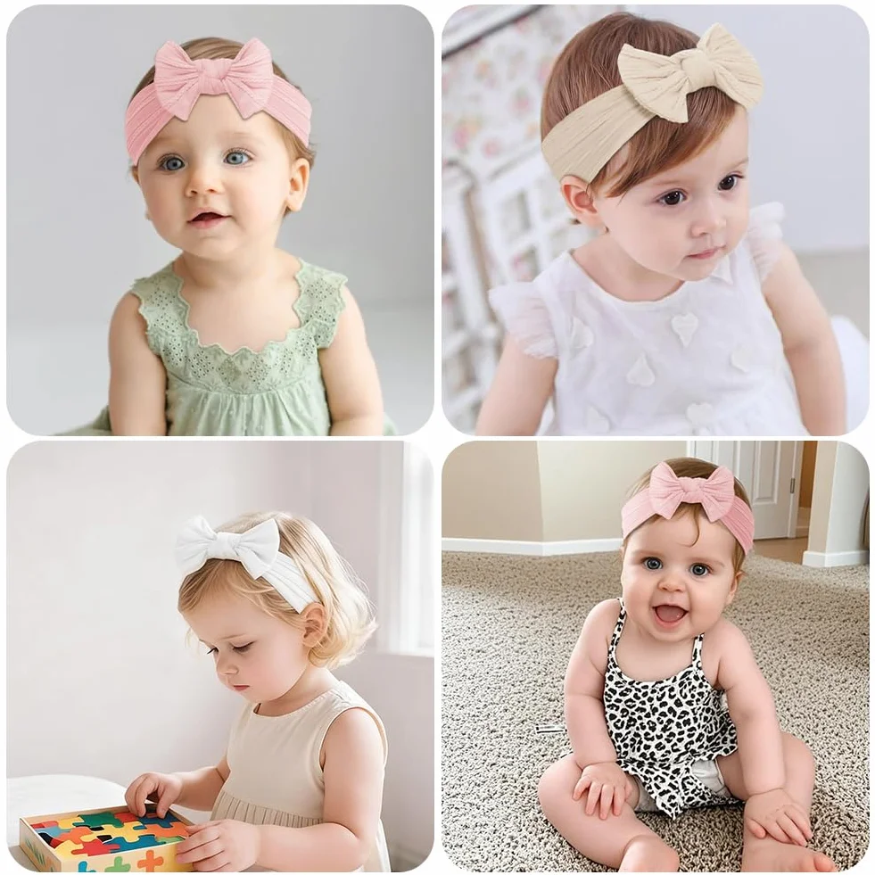 DiULi Diademas Bebé Niña 3 Colores Elástica Cintas Pelo Nylon Lactante Niño Pequeño Anchas Hairband Lazo Tela Conjunto 3pcs