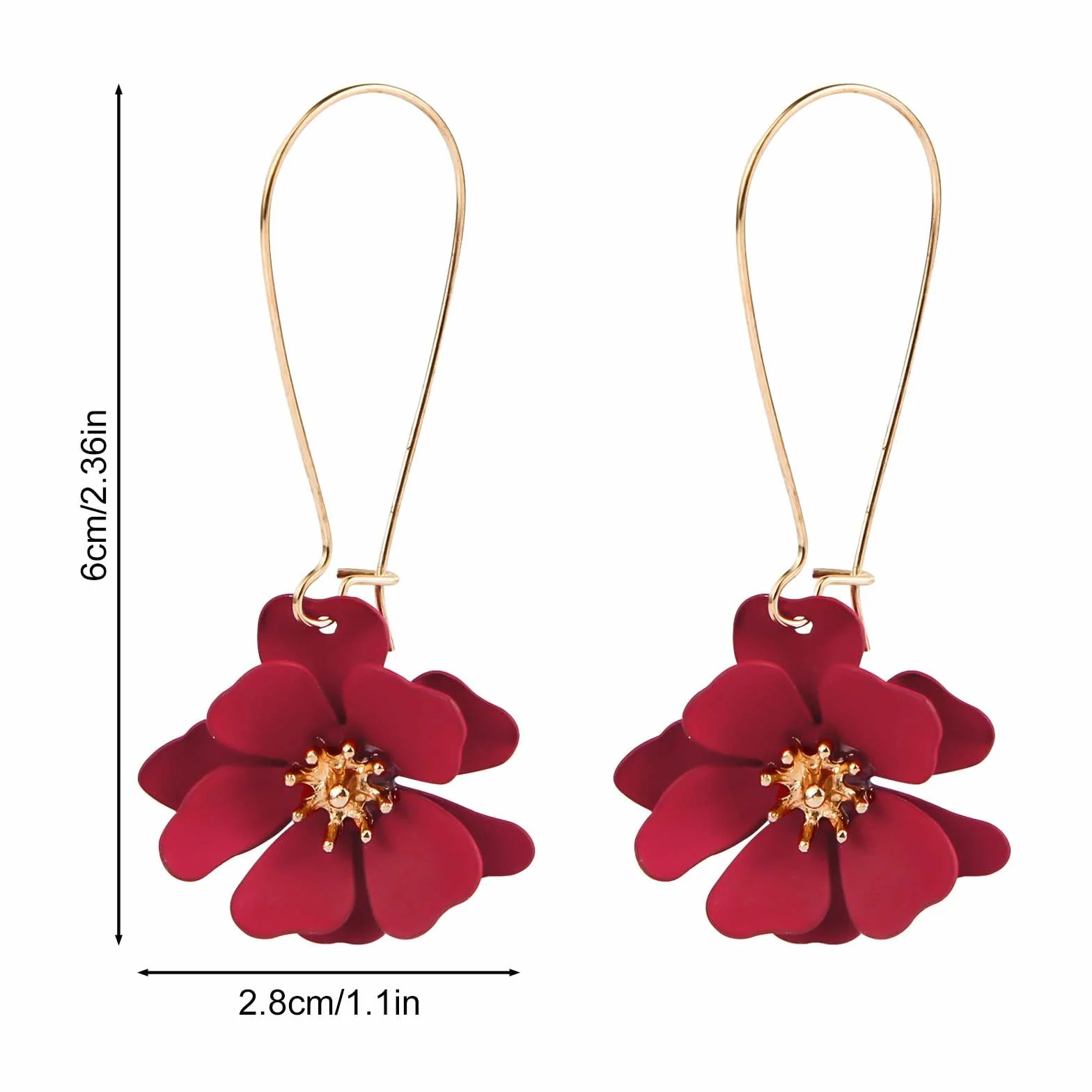 Pendientes Colgantes Flores Pétalos Florales Hada Margaritas Mujer Joyería Bohemio Rojo