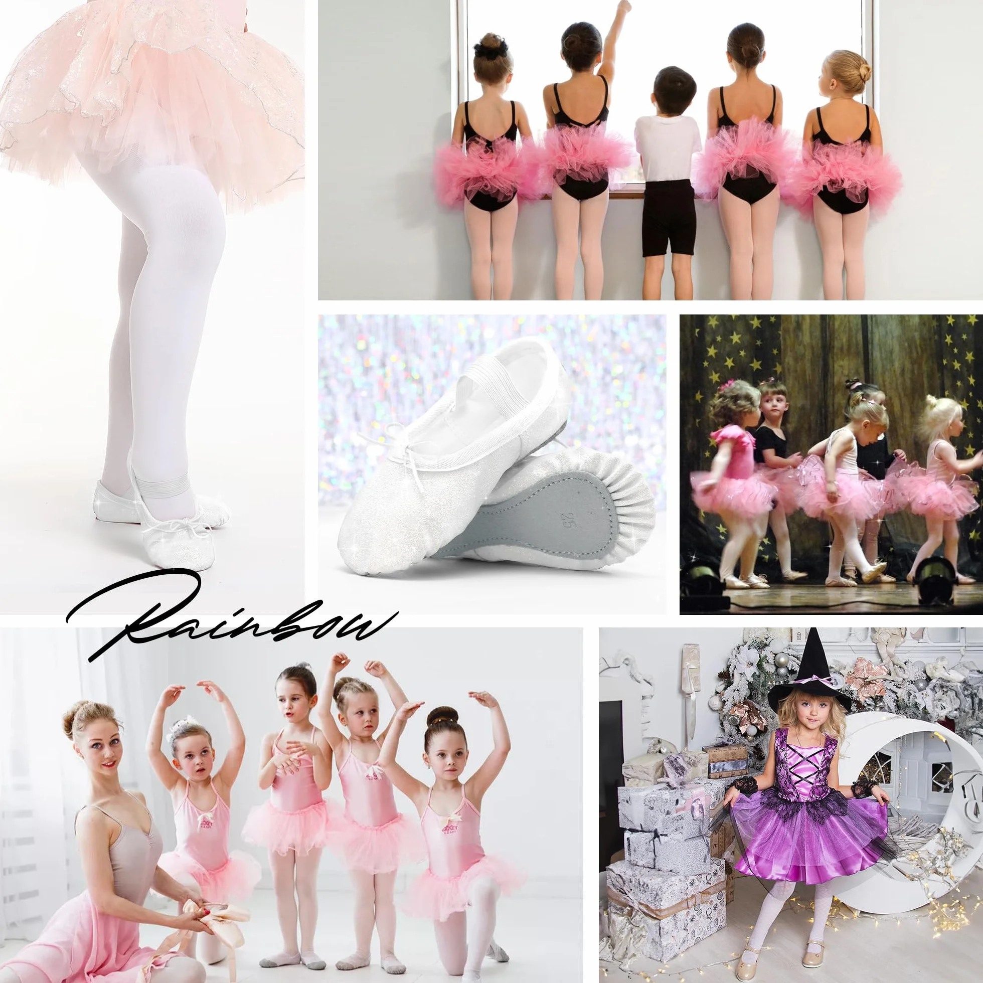Zapatos de ballet para niñas con purpurina, piel y suela completa
