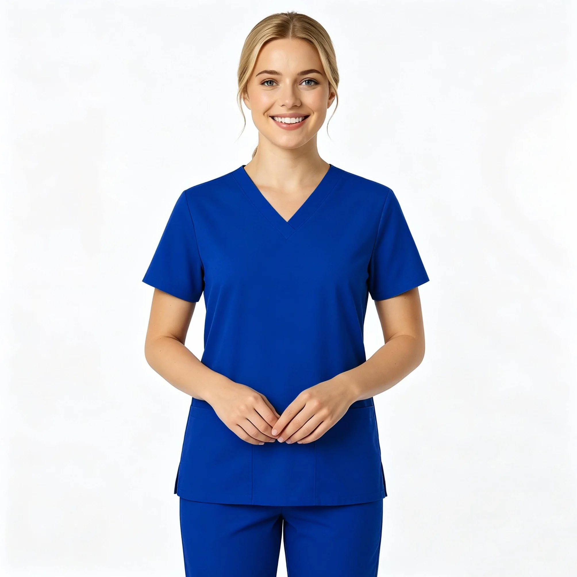 Uniformes médicos para mujer cuello en V manga corta 2 bolsillos Q-DK56