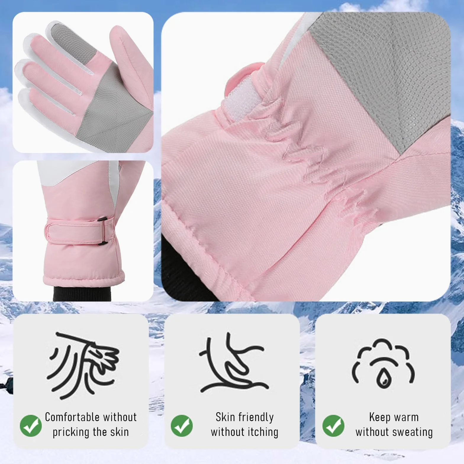 Guantes de Esquí Impermeables Térmicos para Mujer con Pantalla Táctil - Nieve Ski Snowboard